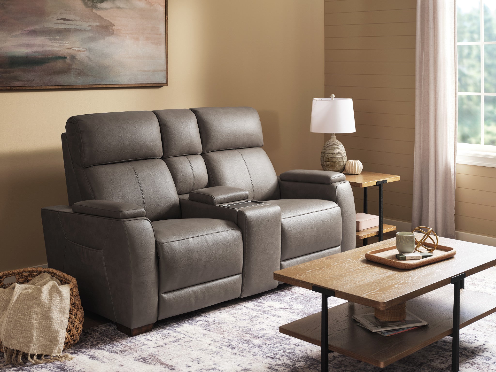 Vibe Fabric Power Reclining Loveseat with Console, Power Headrest, Lumbar, Heat, Massage & Pulse