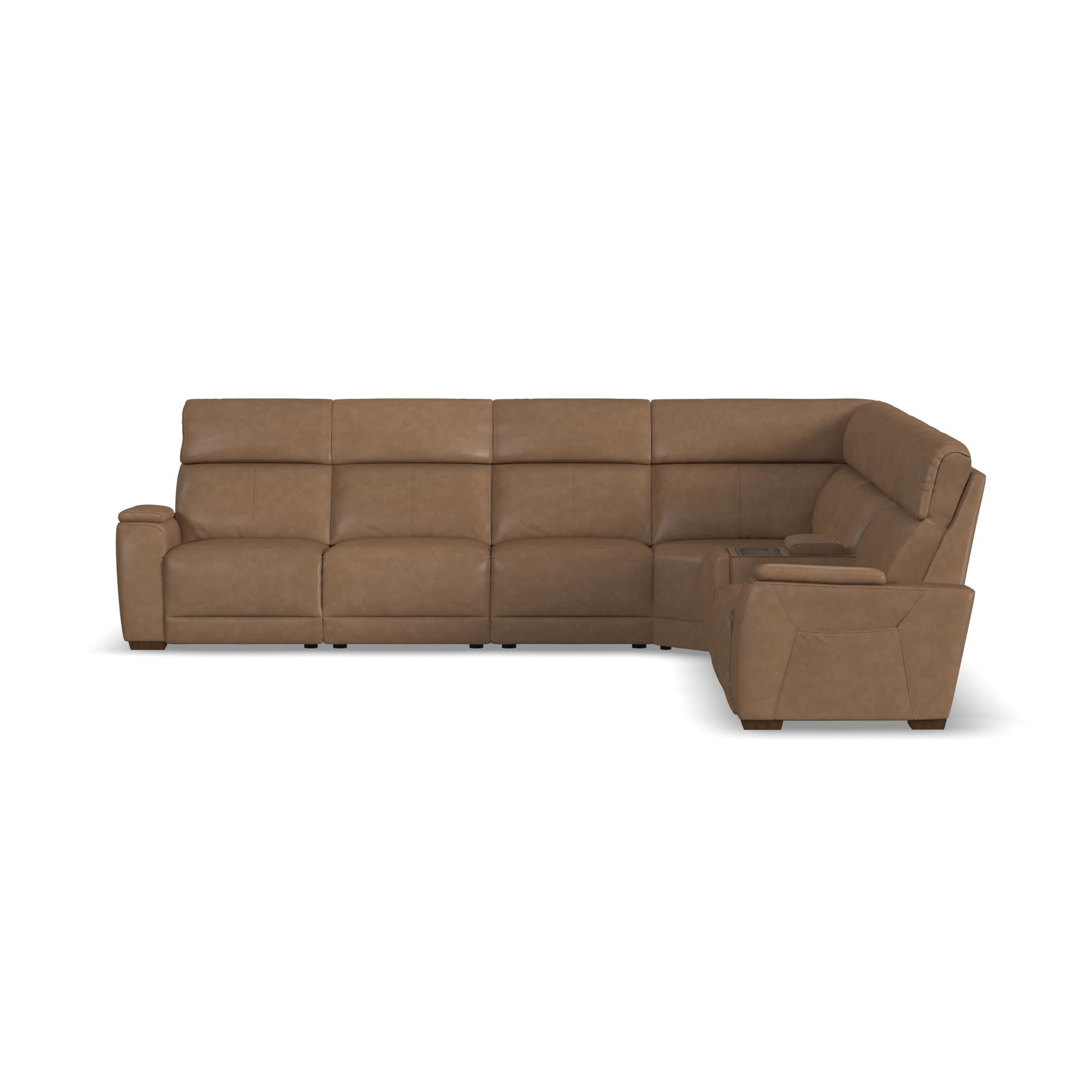 Vibe Leather Power Reclining Sectional with Power Headrest, Lumbar, Heat, Massage & Pulse