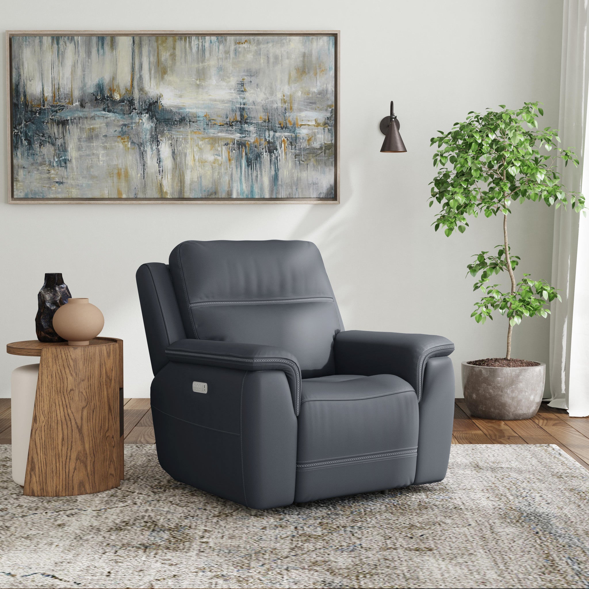Sawyer Marine Leather Swivel Glider with Power Headrest, Lumbar, Heat & Massage