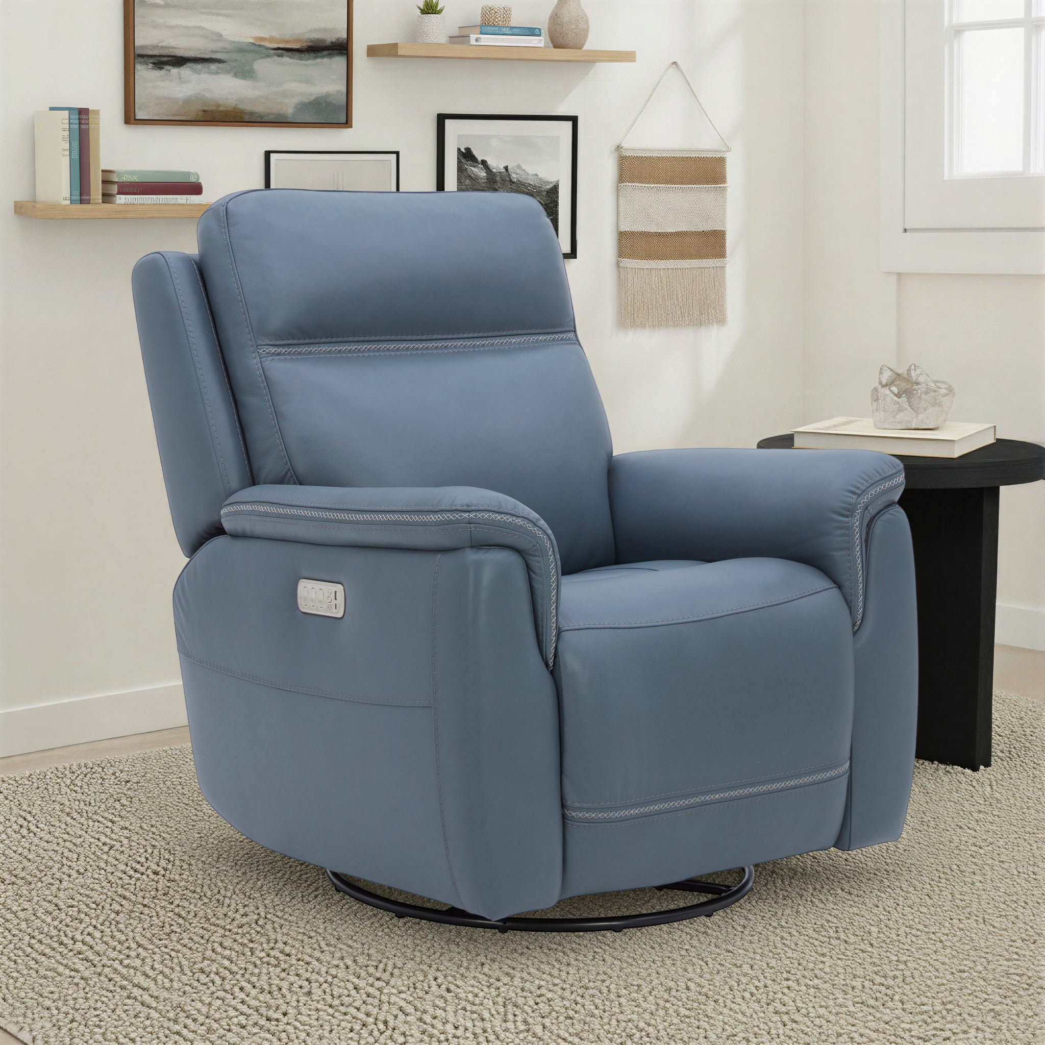 Sawyer Marine Leather Swivel Glider with Power Headrest, Lumbar, Heat & Massage