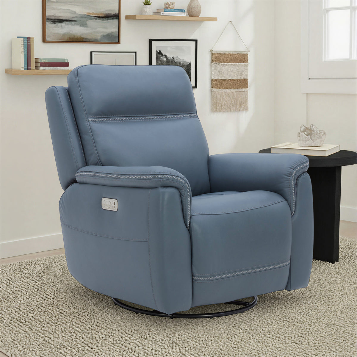 Sawyer Leather Swivel Glider with Power Headrest, Lumbar, Heat & Massage