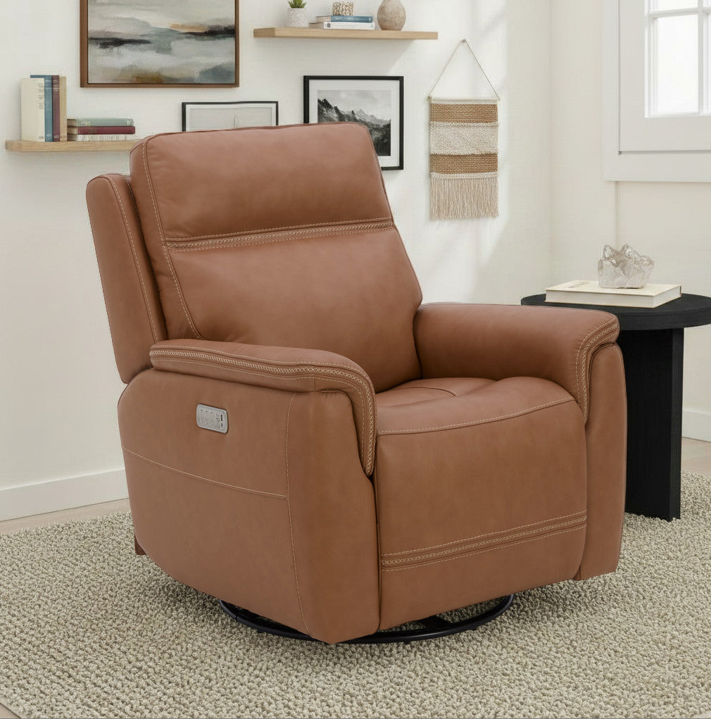 Sawyer Harvest Leather Swivel Glider with Power Headrest, Lumbar, Heat & Massage