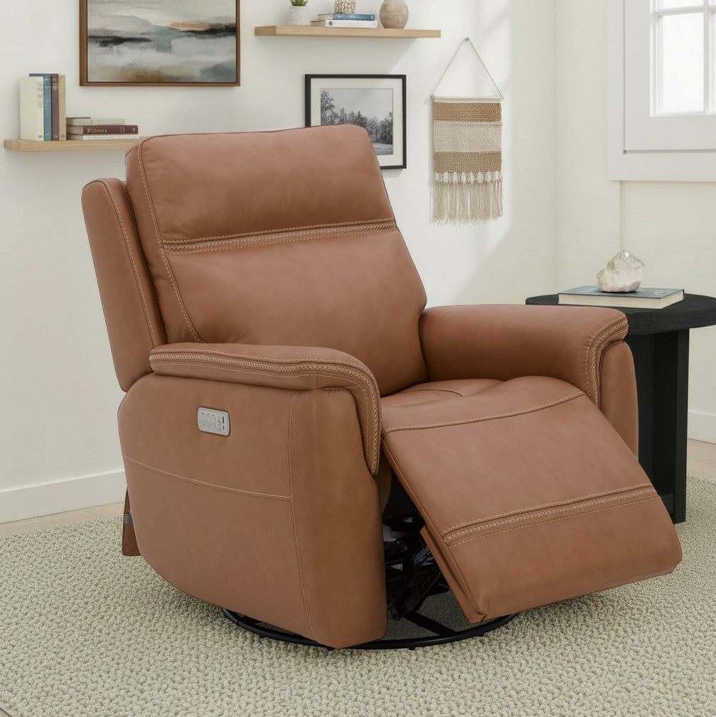 Sawyer Harvest Leather Swivel Glider with Power Headrest, Lumbar, Heat & Massage