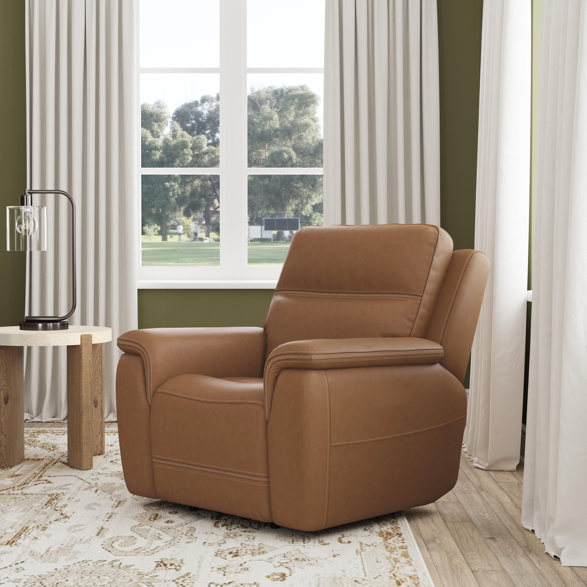 Sawyer Harvest Leather Swivel Glider with Power Headrest, Lumbar, Heat & Massage