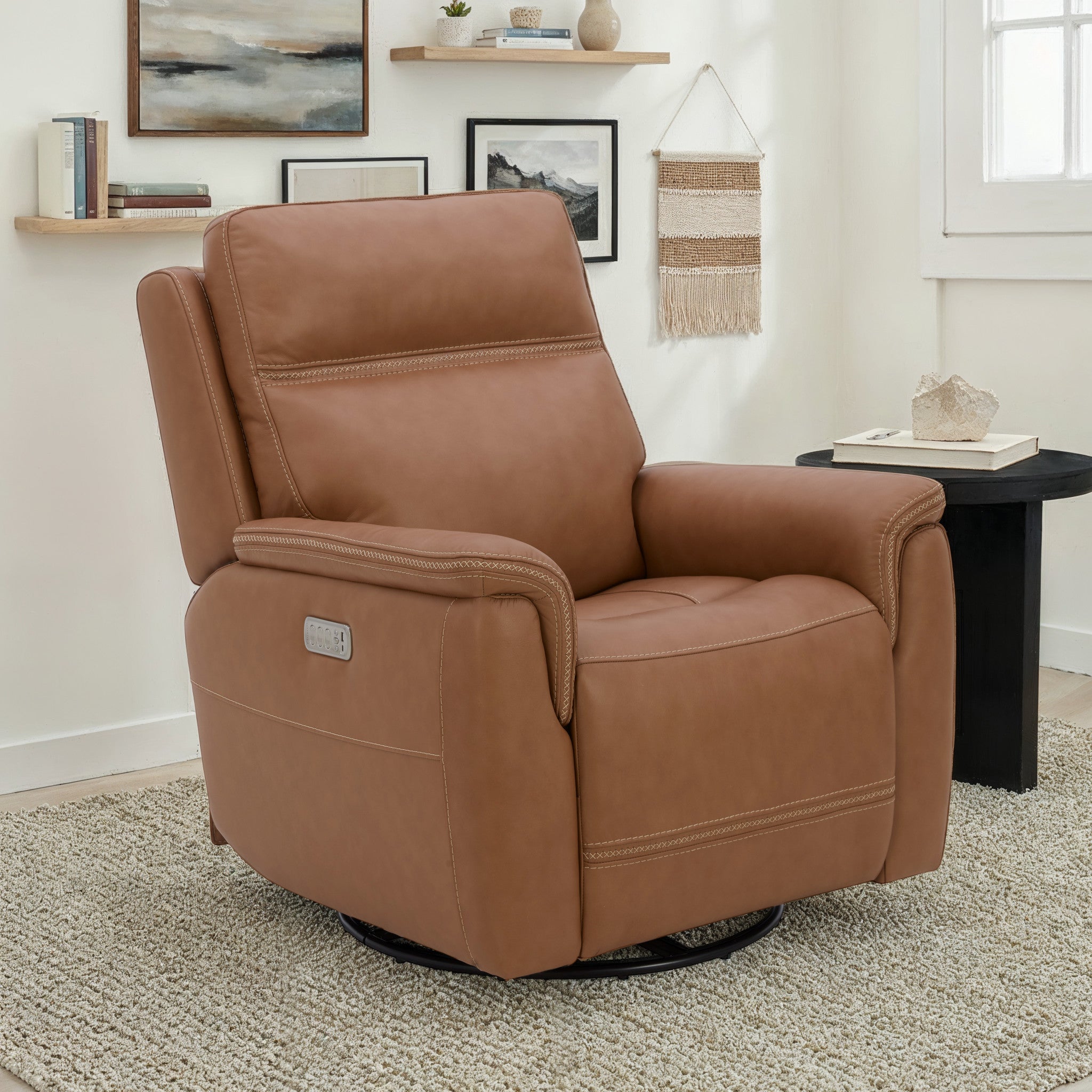 Sawyer Harvest Leather Swivel Glider with Power Headrest, Lumbar, Heat & Massage