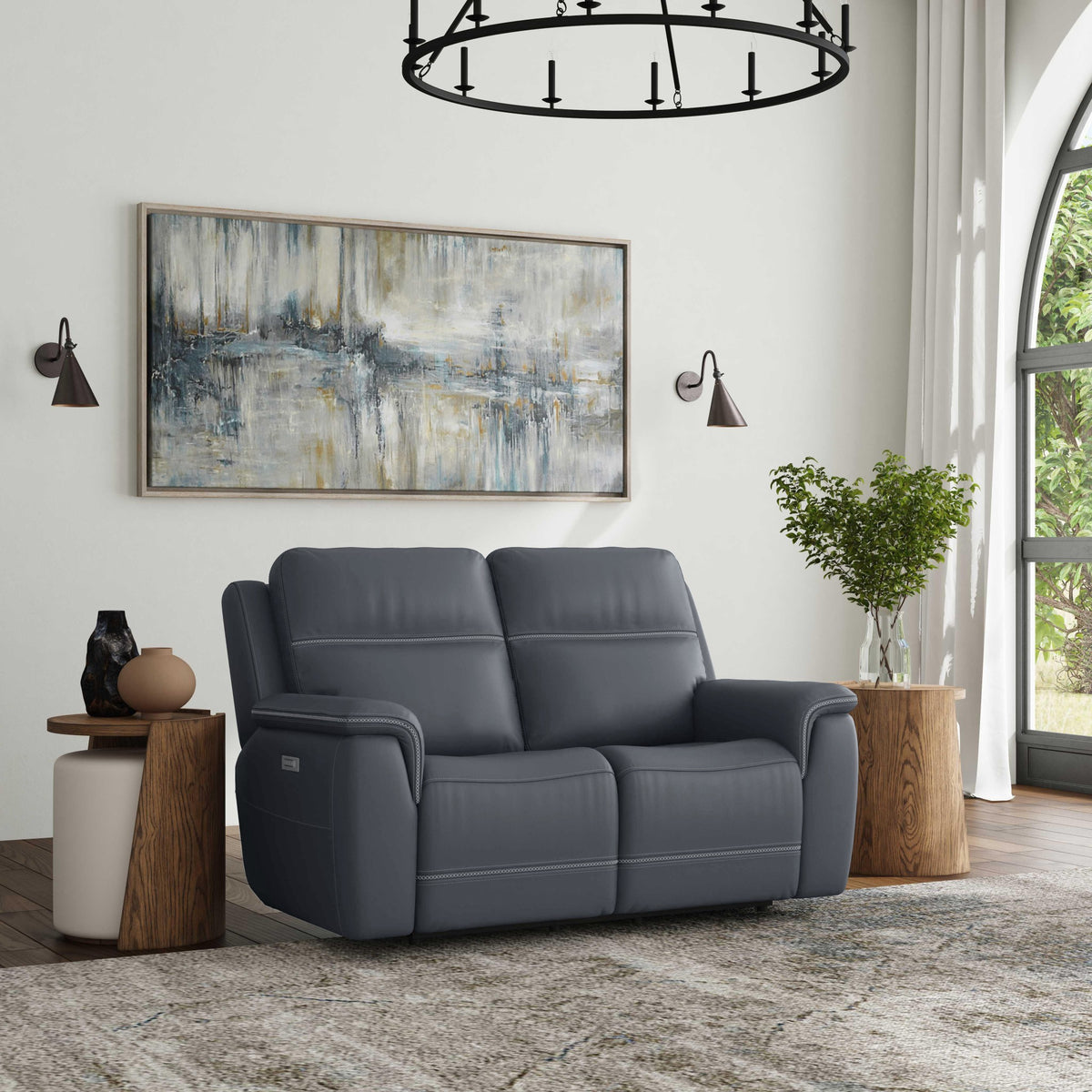 Sawyer Leather Power Reclining Loveseat w/ Pwr Headrests, Lumbar