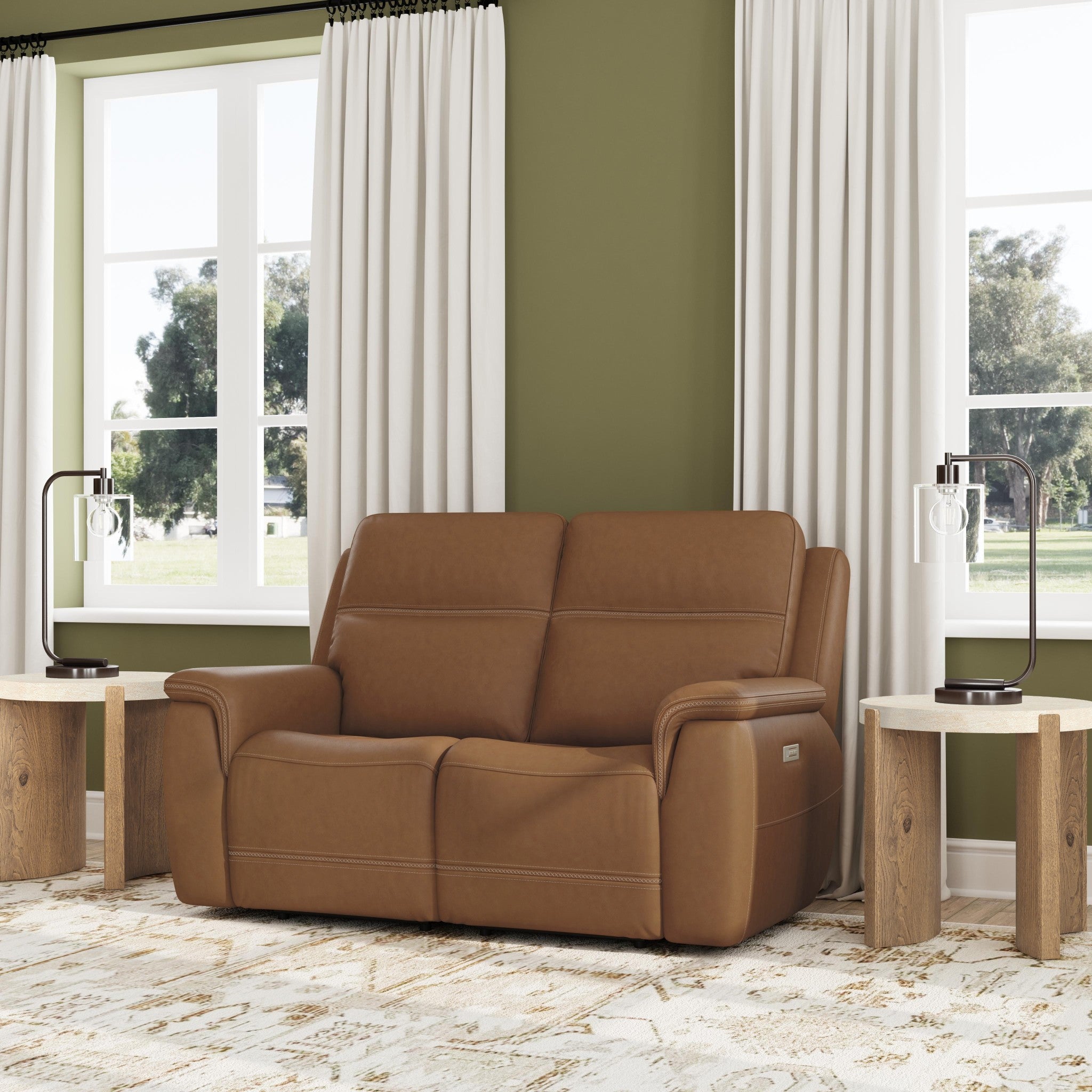 Sawyer Leather Power Reclining Loveseat w/ Pwr Headrests, Lumbar