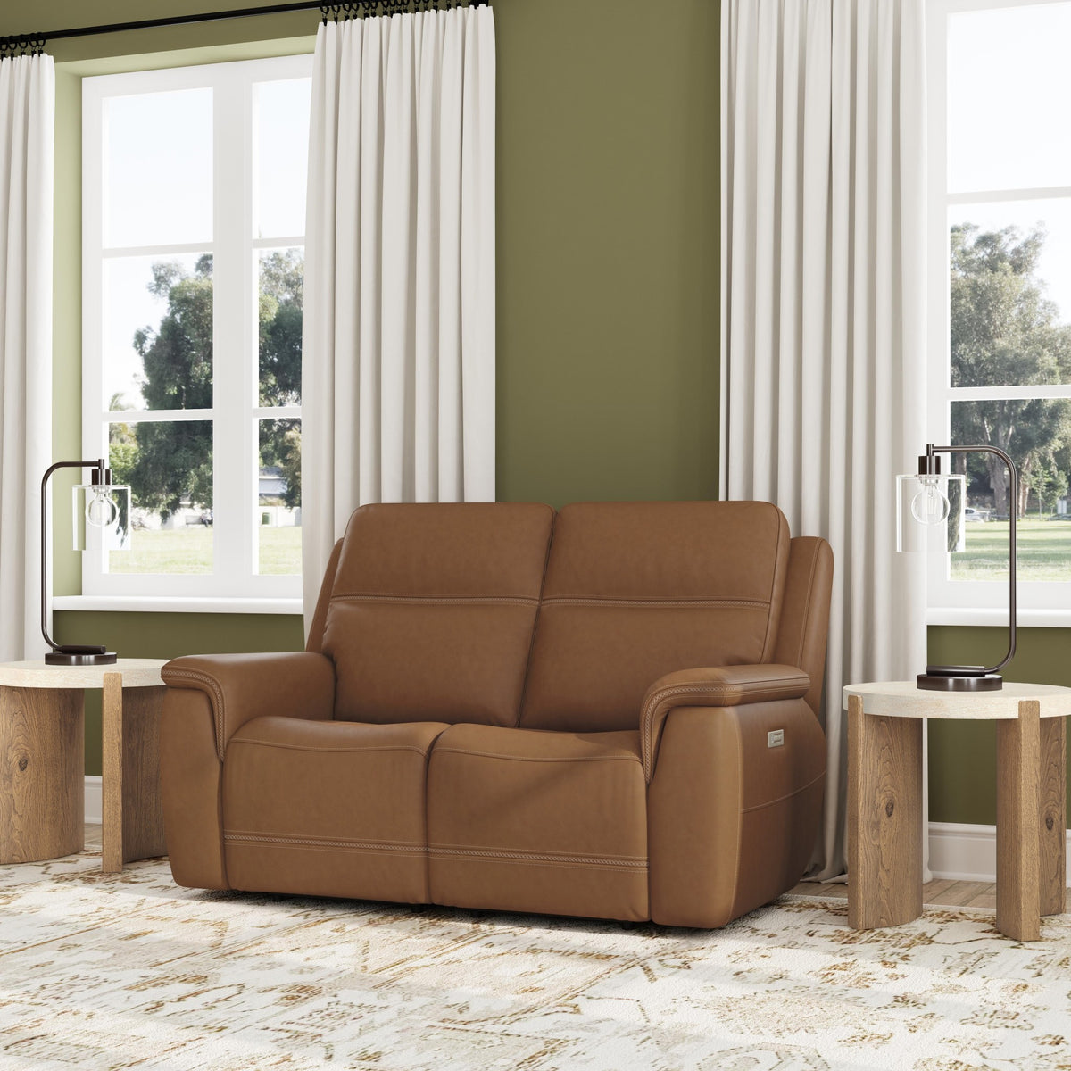 Sawyer Leather Power Reclining Loveseat w/ Pwr Headrests, Lumbar
