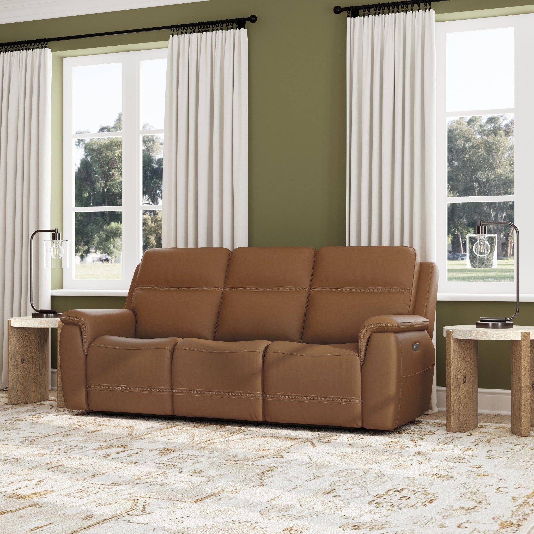 Sawyer Harvest Leather Power Reclining Sofa with Power Headrests & Lumbar