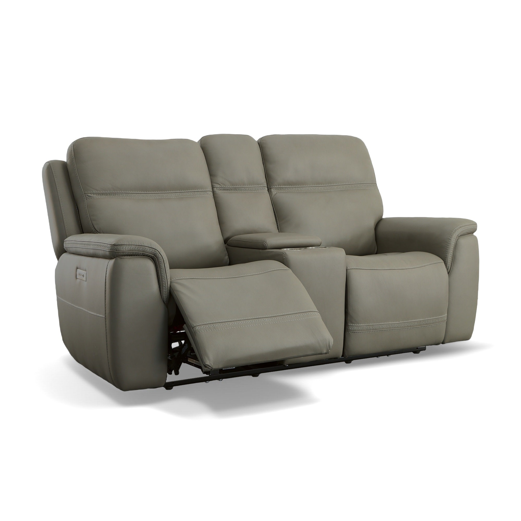 Sawyer Grey Leather Pwr Recl Loveseat w/ Console, Pwr Hdrsts, Lumbar Sawyer Grey Leather Pwr Recl Loveseat w/ Console, Pwr Hdrsts, Lumbar