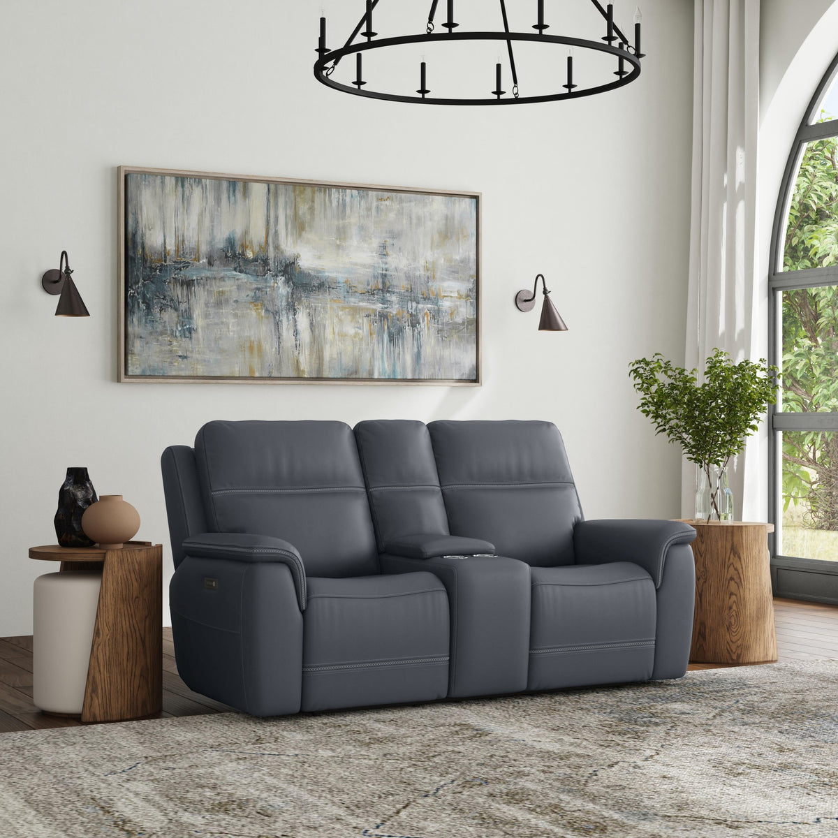Sawyer Leather Pwr Recl Loveseat w/ Console, Pwr Hdrsts, Lumbar
