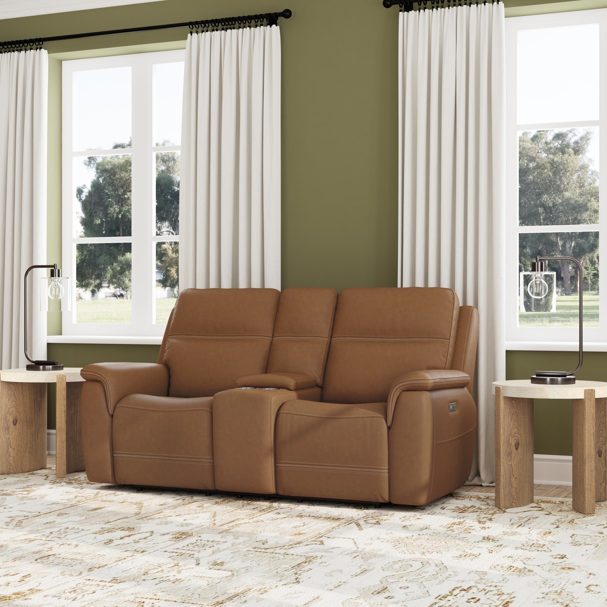Sawyer Harvest Leather Pwr Recl Loveseat w/ Console, Pwr Hdrsts, Lumbar