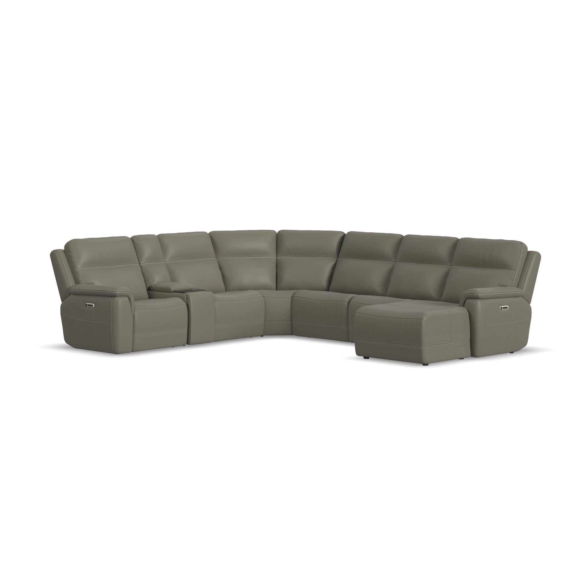 Sawyer Grey Leather Power Reclining Sectional with Power Headrests & Lumbar