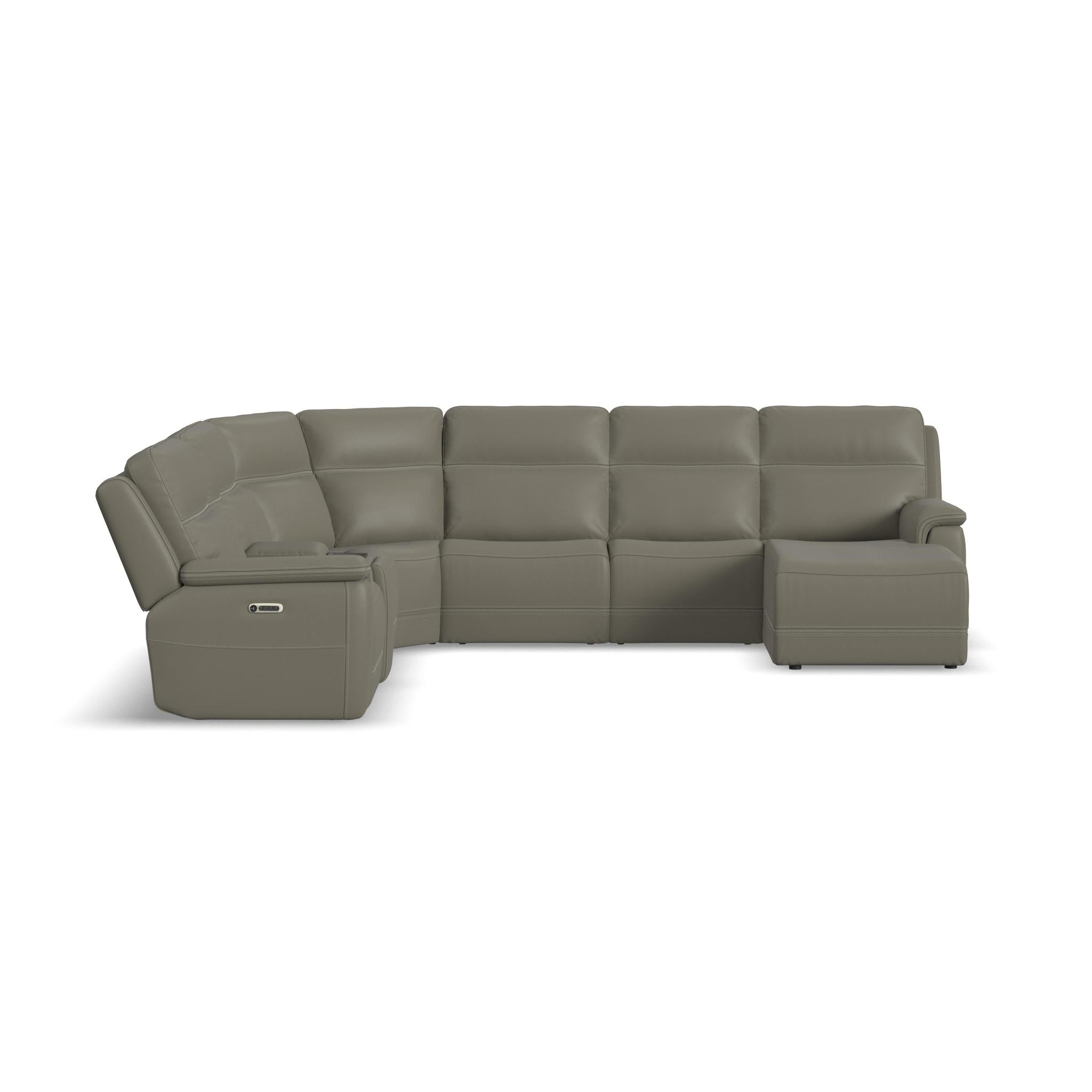 Sawyer Grey Leather Power Reclining Sectional with Power Headrests & Lumbar