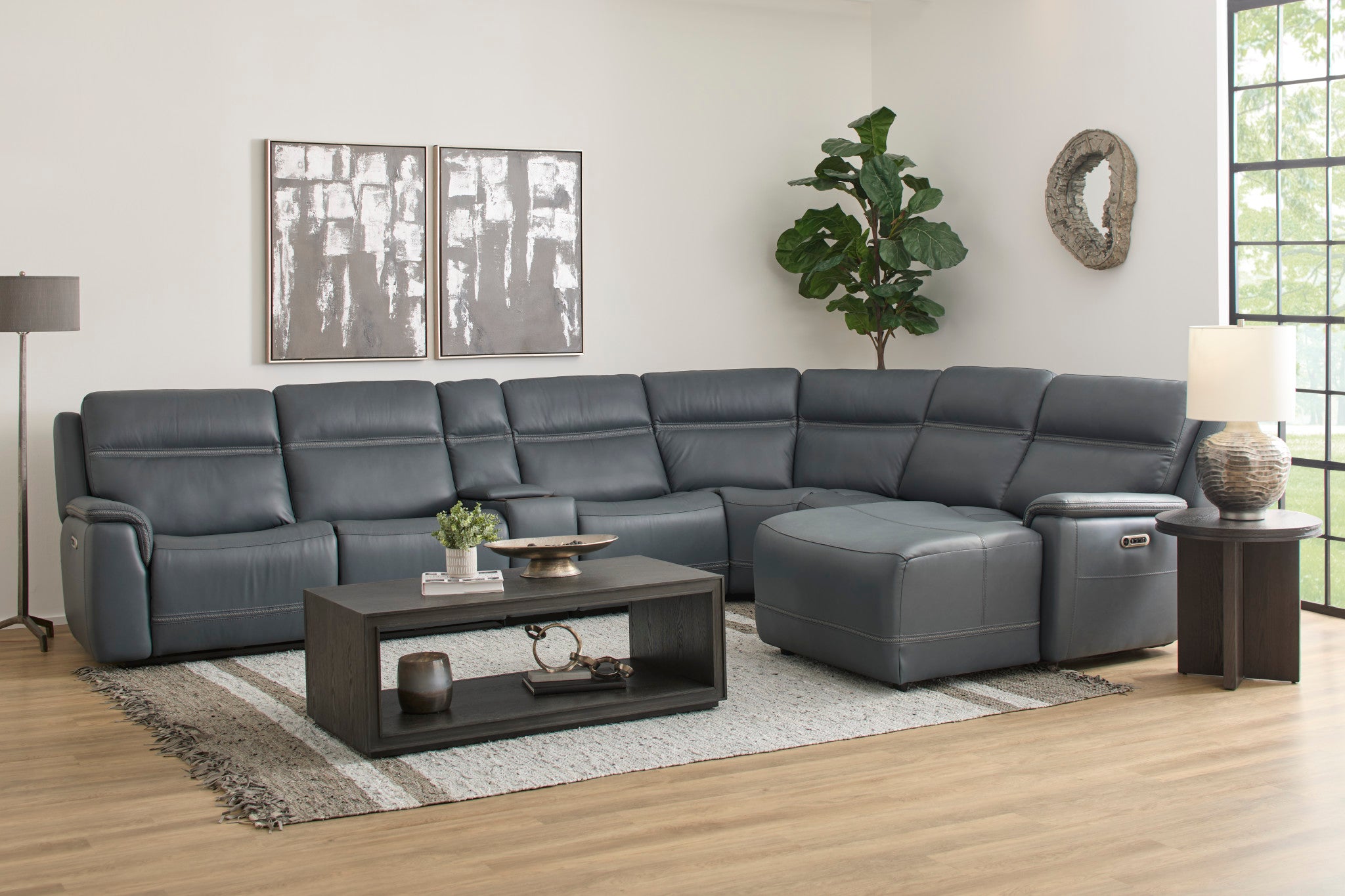 Sawyer Marine Leather Power Reclining Sectional with Power Headrests & Lumbar