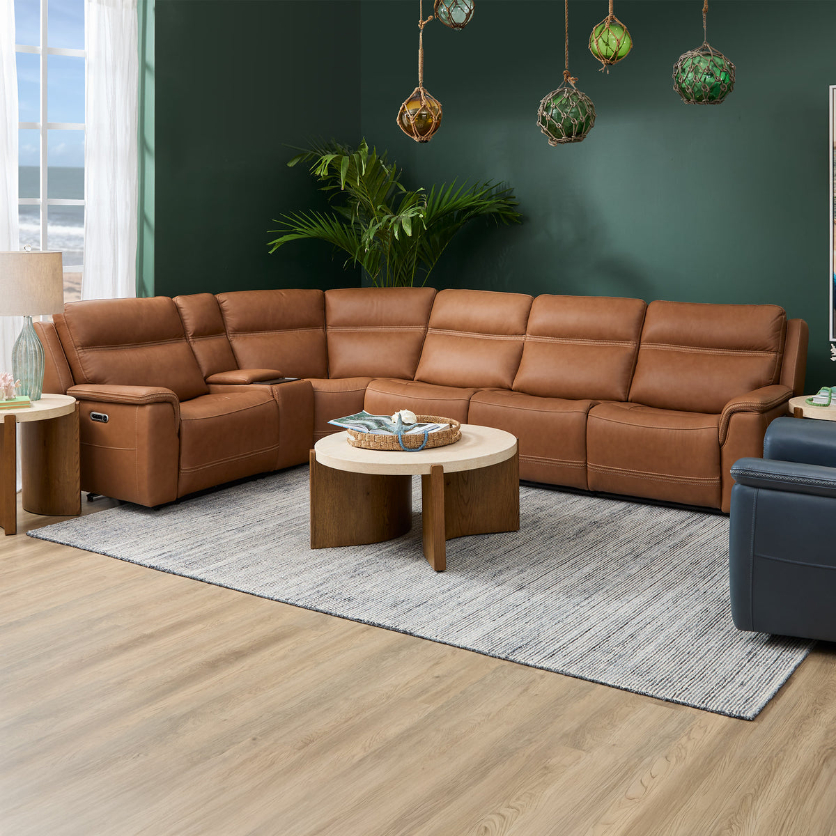 Sawyer Leather Power Reclining Sectional with Power Headrests & Lumbar
