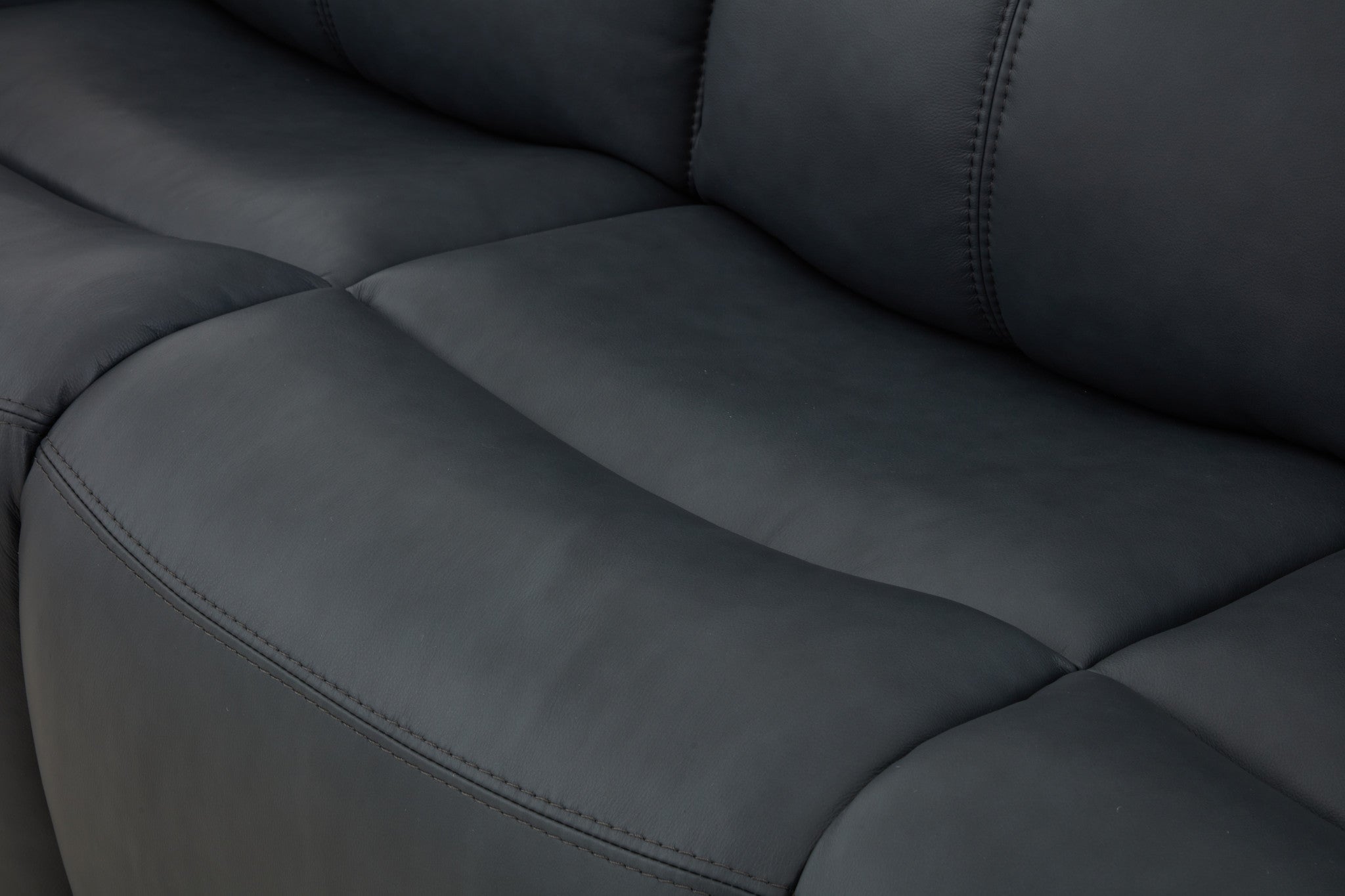 Warren True Navy Leather Power Reclining Sofa with Console, Power Headrest & Lumbar