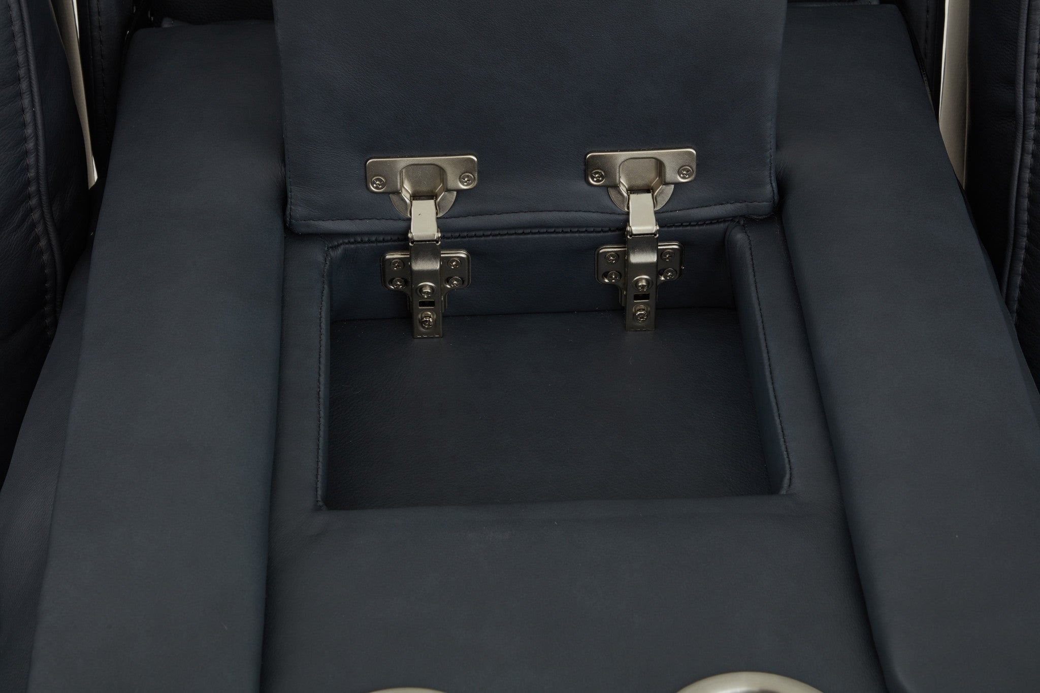 Warren True Navy Leather Power Reclining Sofa with Console, Power Headrest & Lumbar