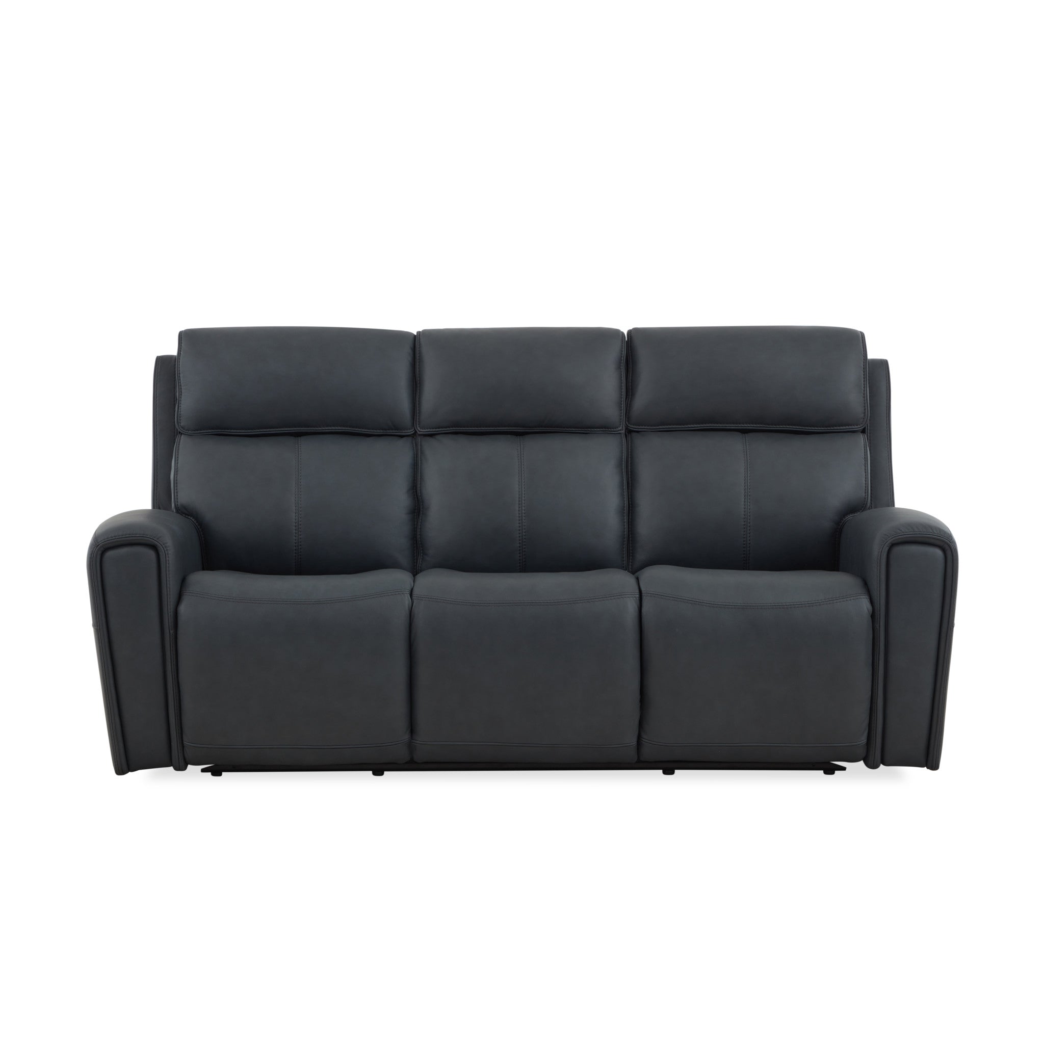 Warren True Navy Leather Power Reclining Sofa with Console, Power Headrest & Lumbar