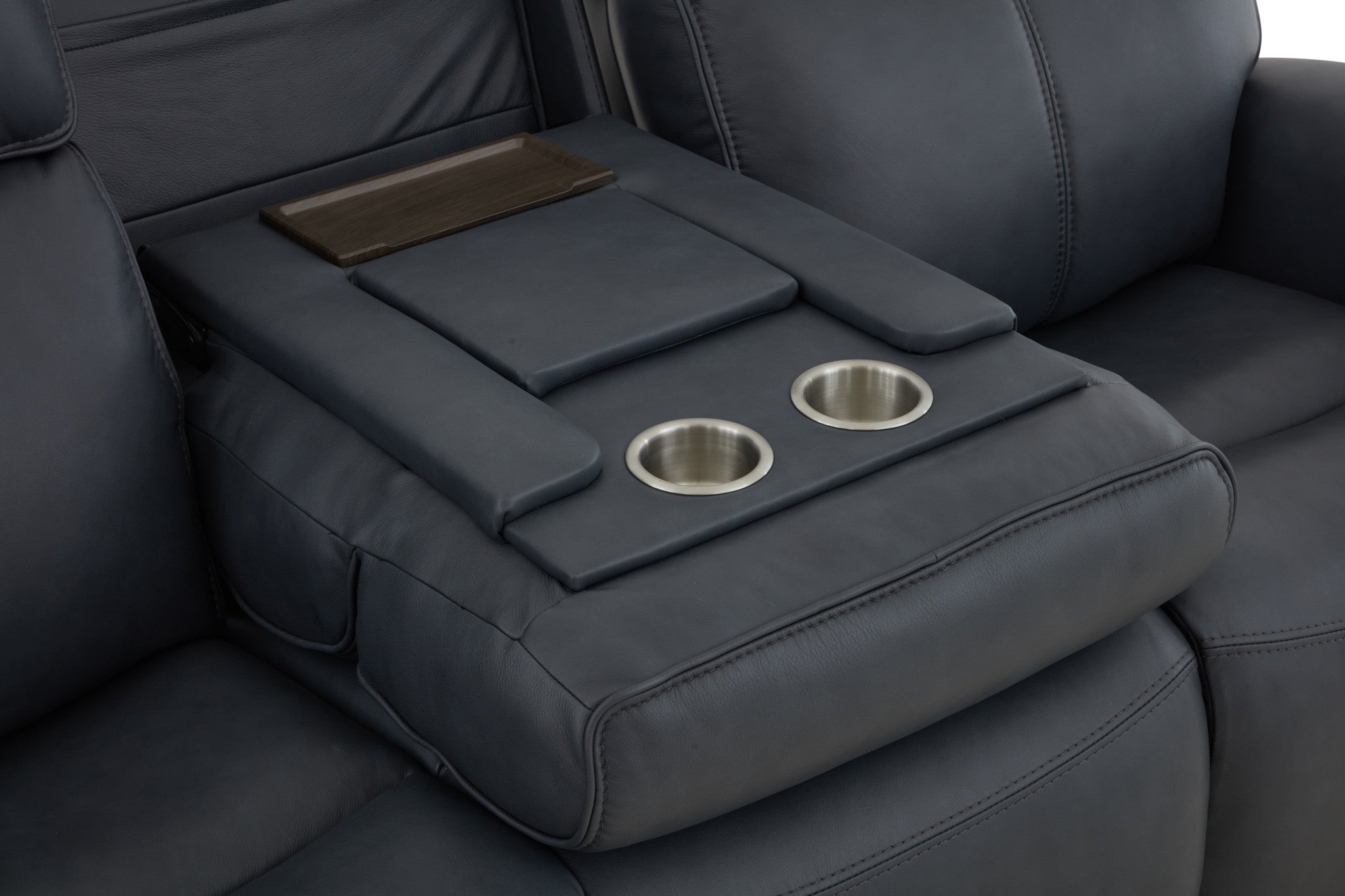 Warren Leather Power Reclining Sofa with Console, Power Headrest & Lumbar
