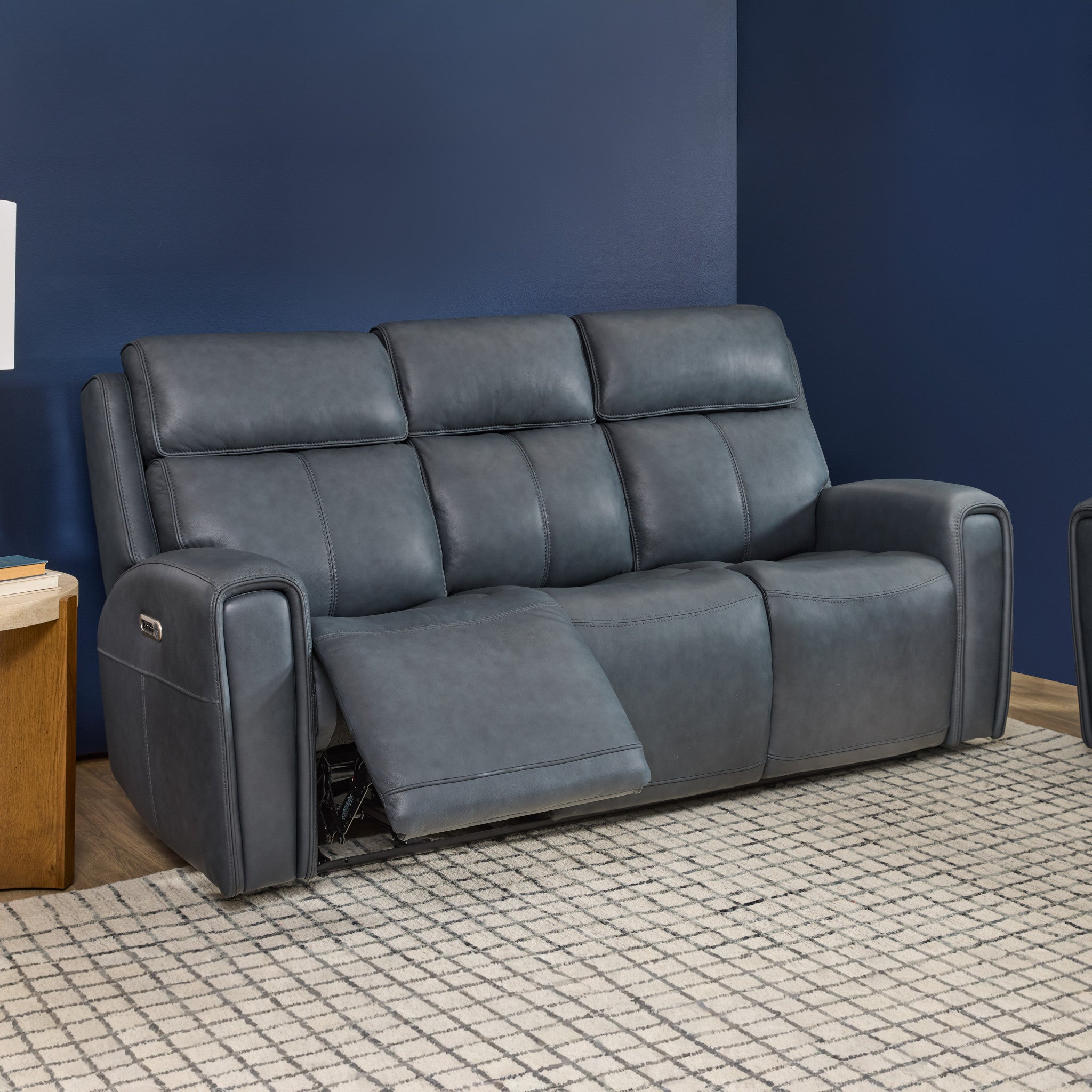 Warren Leather Power Reclining Sofa with Console, Power Headrest & Lumbar