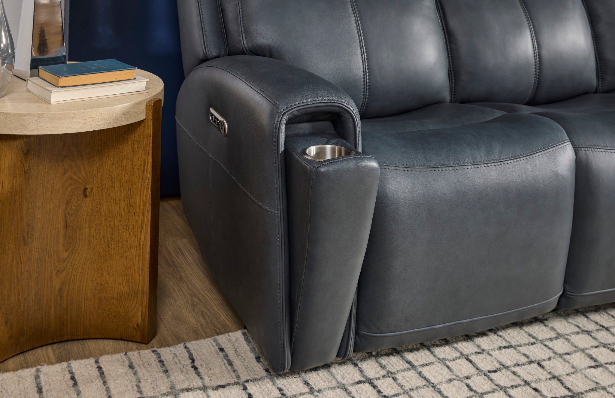 Warren Leather Power Reclining Sofa with Console, Power Headrest & Lumbar