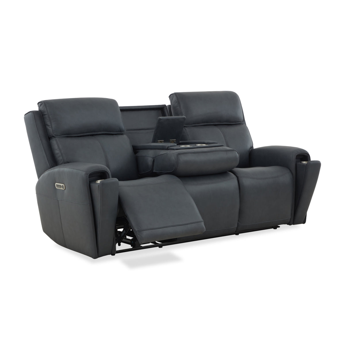 Warren Leather Power Reclining Sofa with Console, Power Headrest & Lumbar
