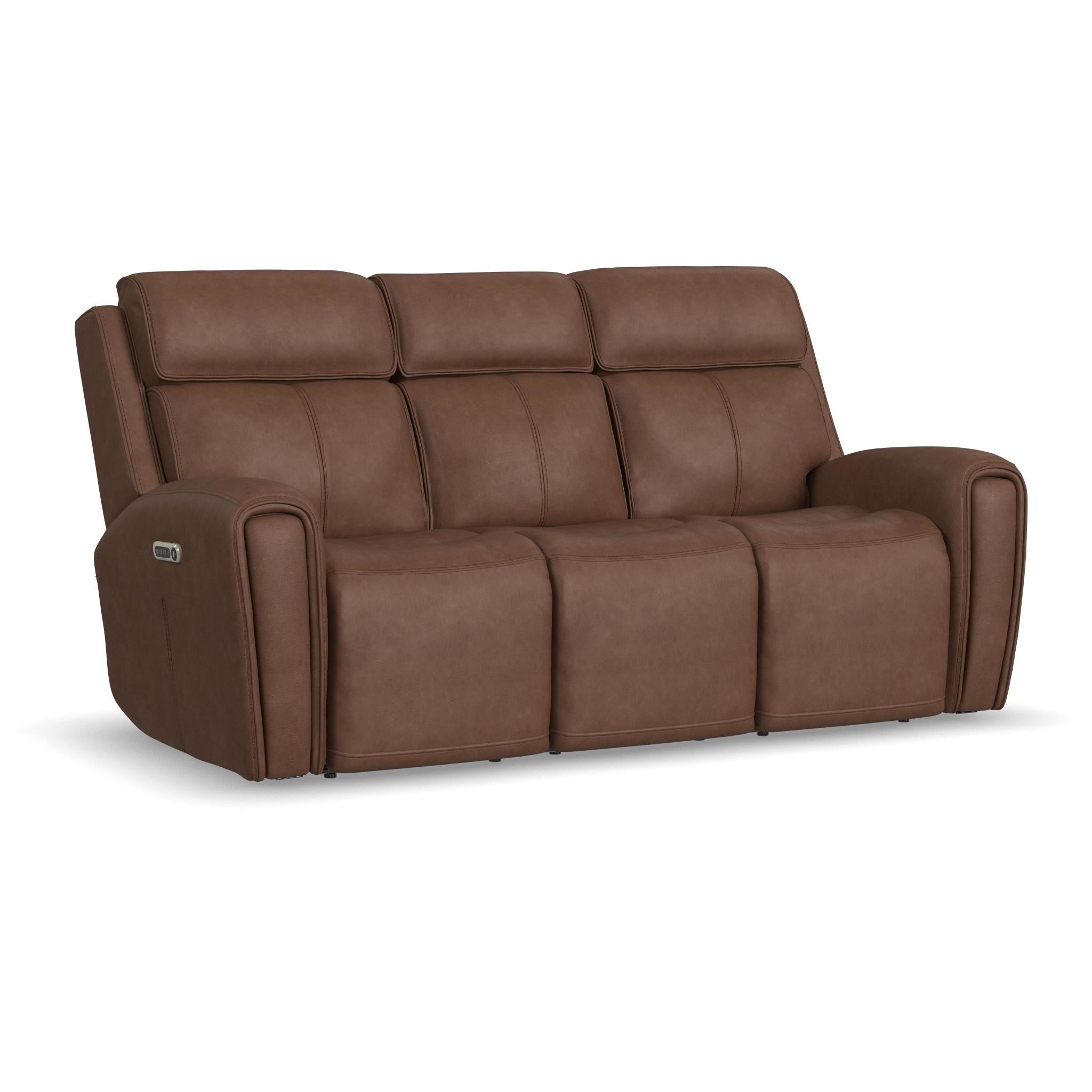 Warren Leather Power Reclining Sofa with Console, Power Headrest & Lumbar