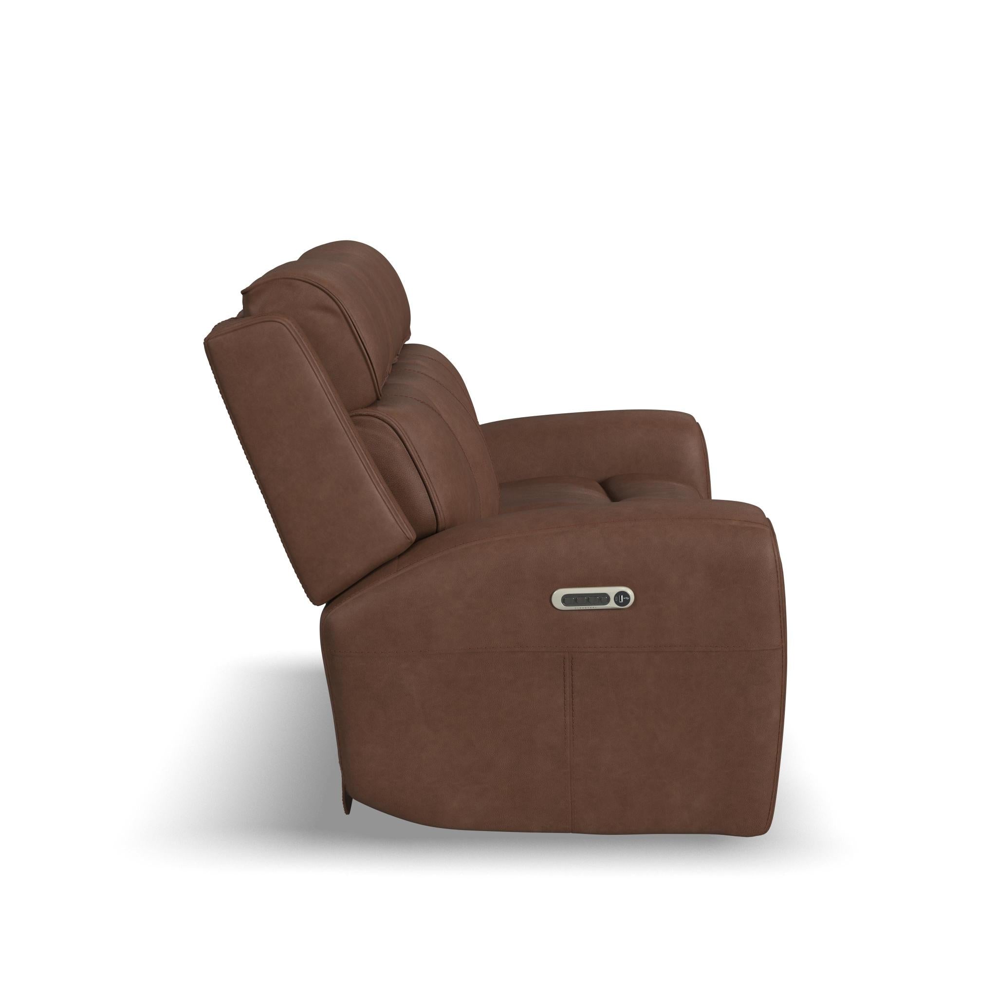 Warren Leather Power Reclining Sofa with Console, Power Headrest & Lumbar