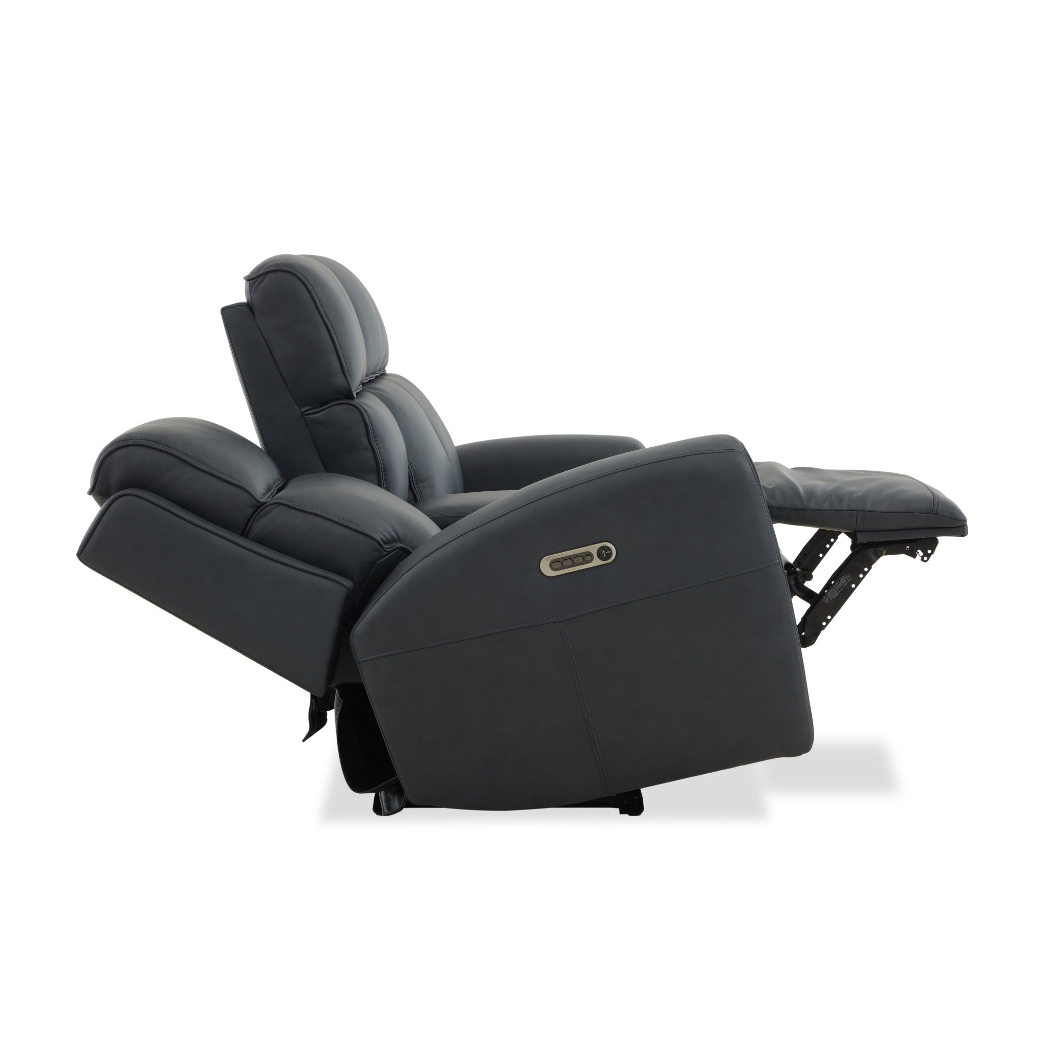 Warren True Navy Leather Power Reclining Loveseat with Console, Power Headrest & Lumbar