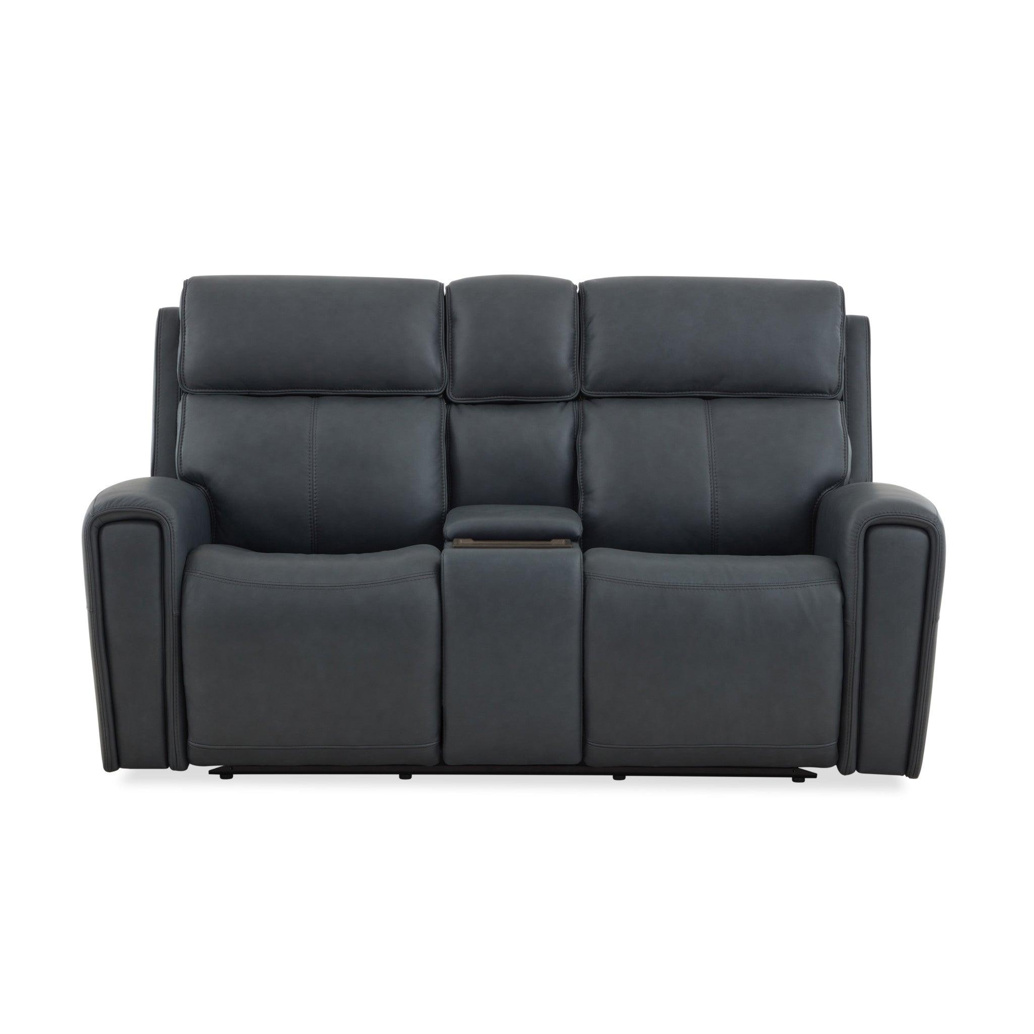 Warren True Navy Leather Power Reclining Loveseat with Console, Power Headrest & Lumbar