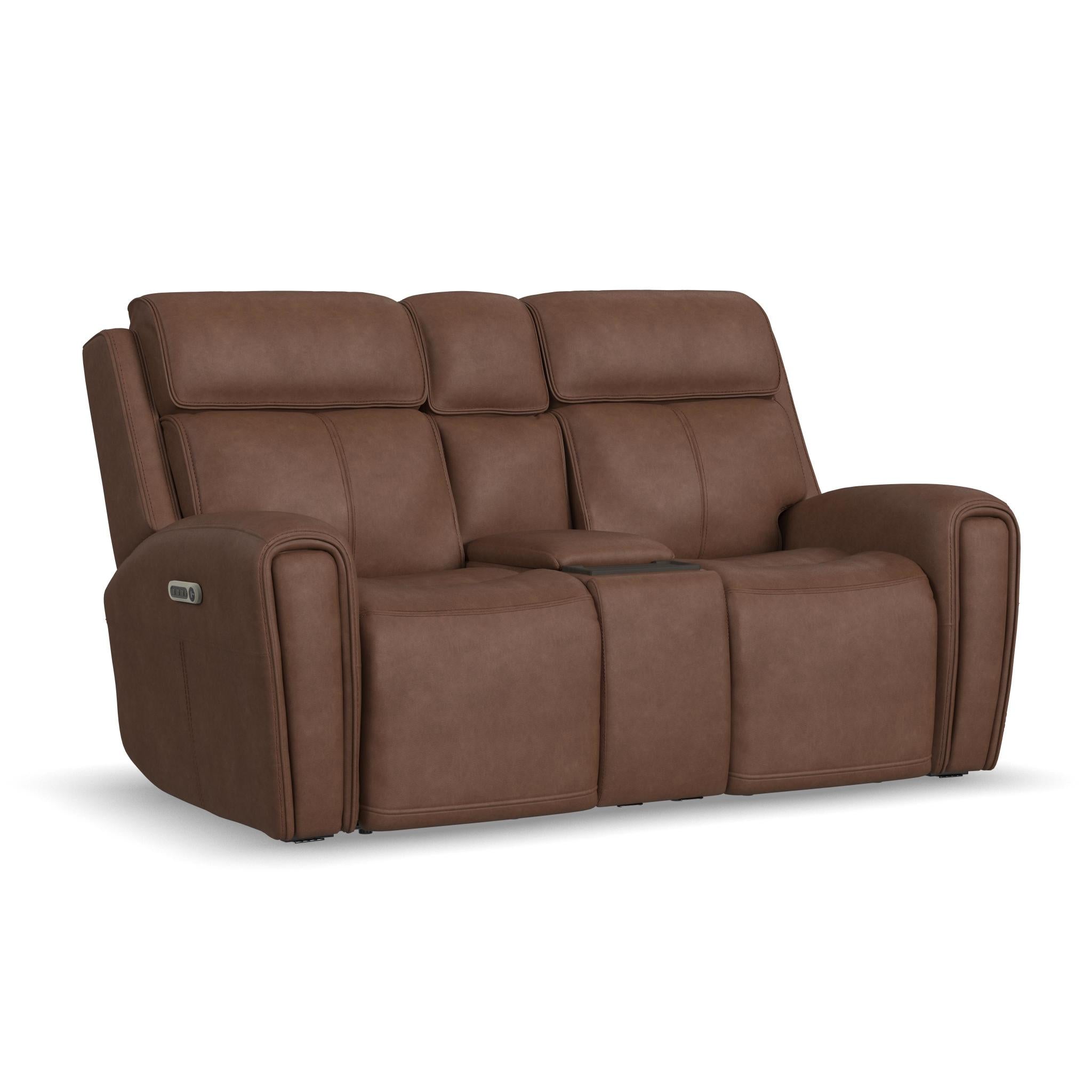 Warren Leather Power Reclining Loveseat with Console, Power Headrest & Lumbar
