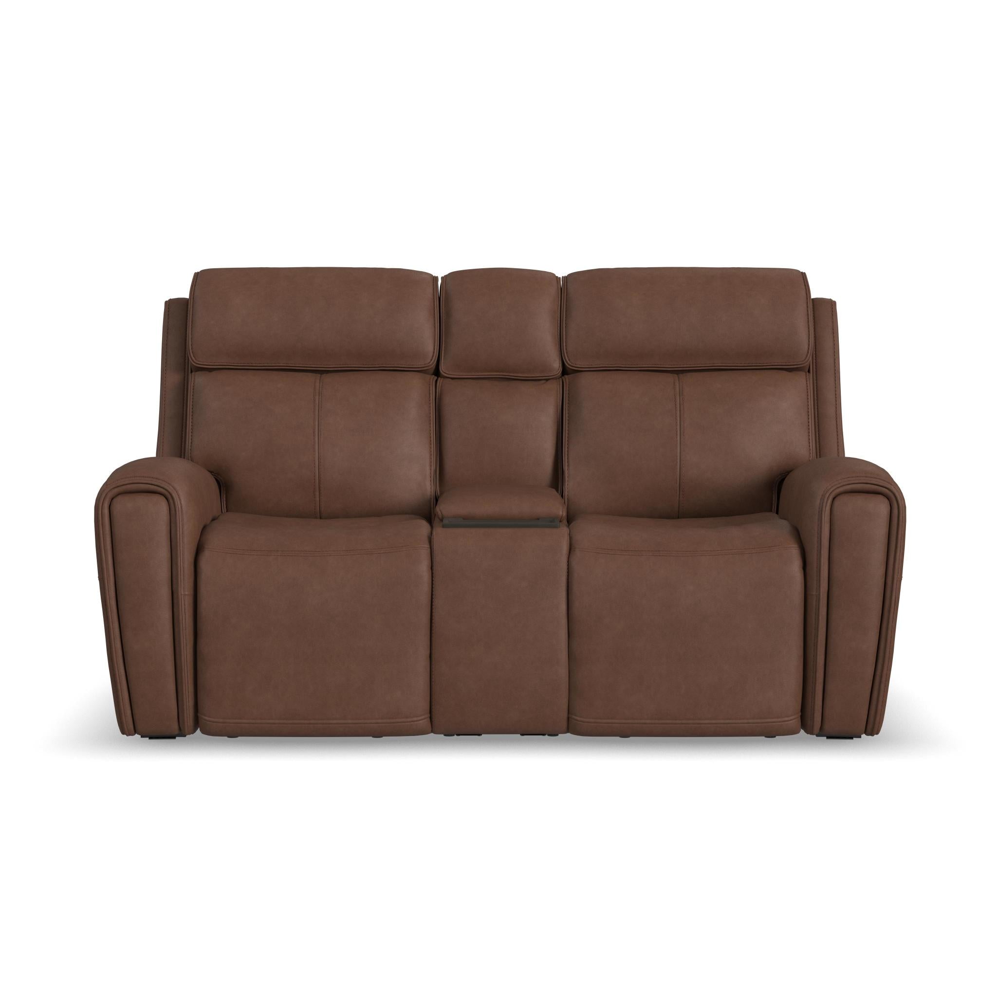 Warren Leather Power Reclining Loveseat with Console, Power Headrest & Lumbar