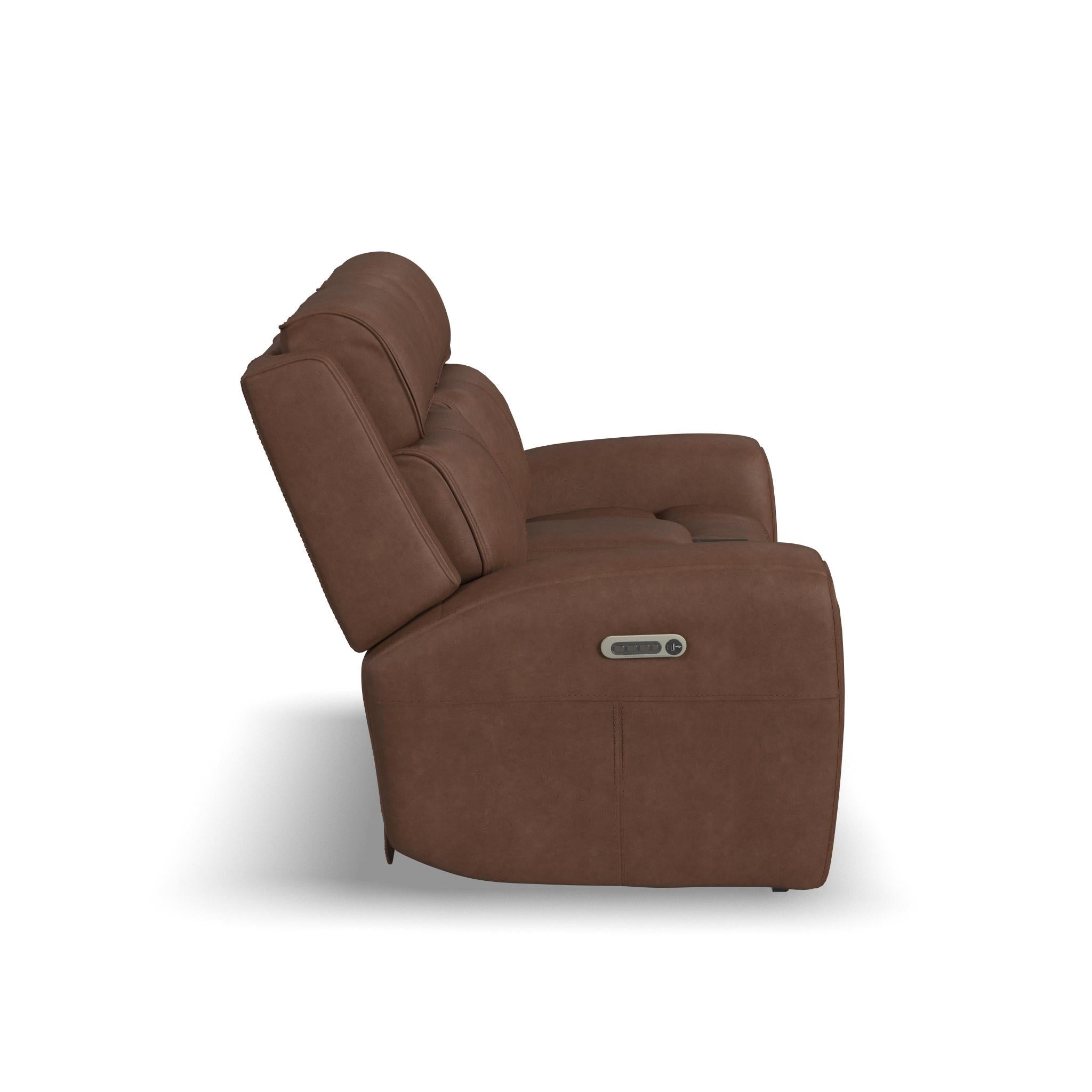 Warren Leather Power Reclining Loveseat with Console, Power Headrest & Lumbar
