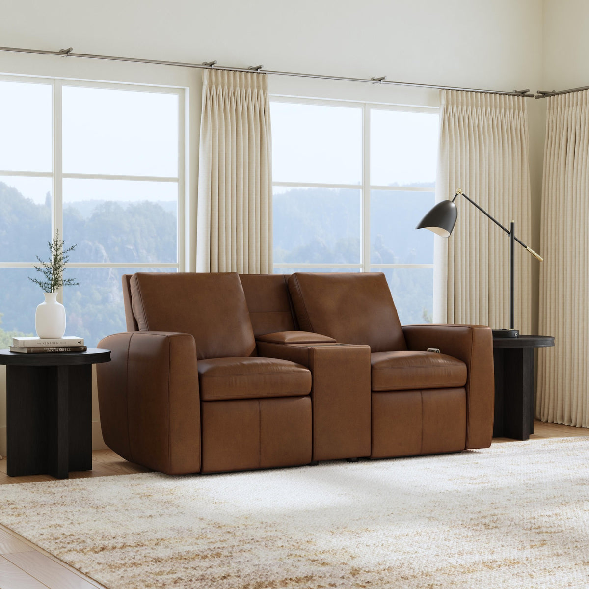 Aria Leather Power Reclining Loveseat with Console