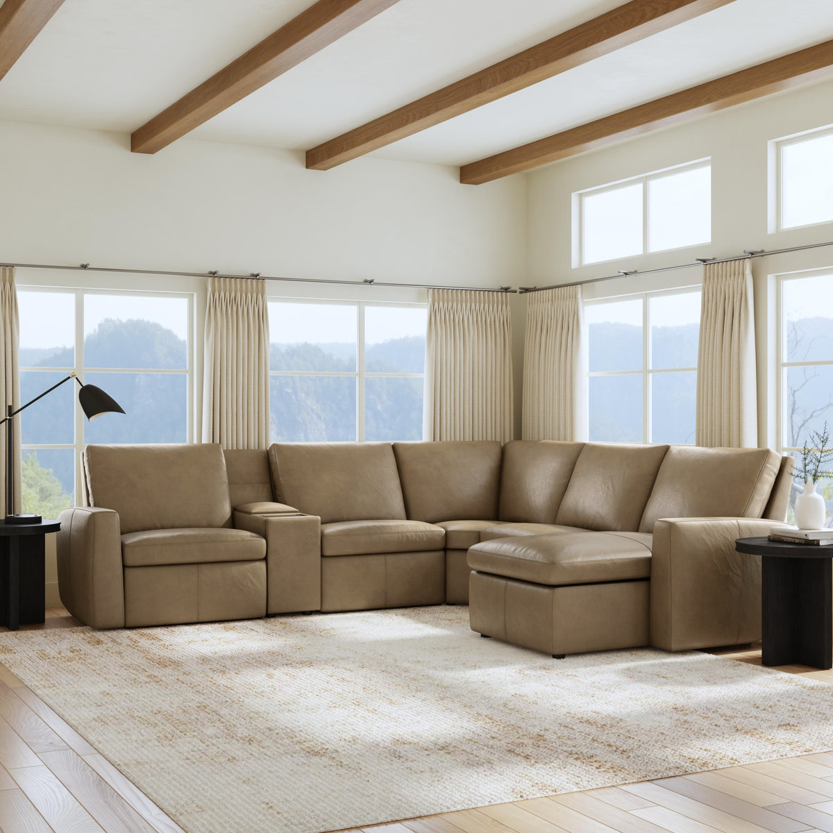 Aria Fawn Leather Power Reclining Sectional