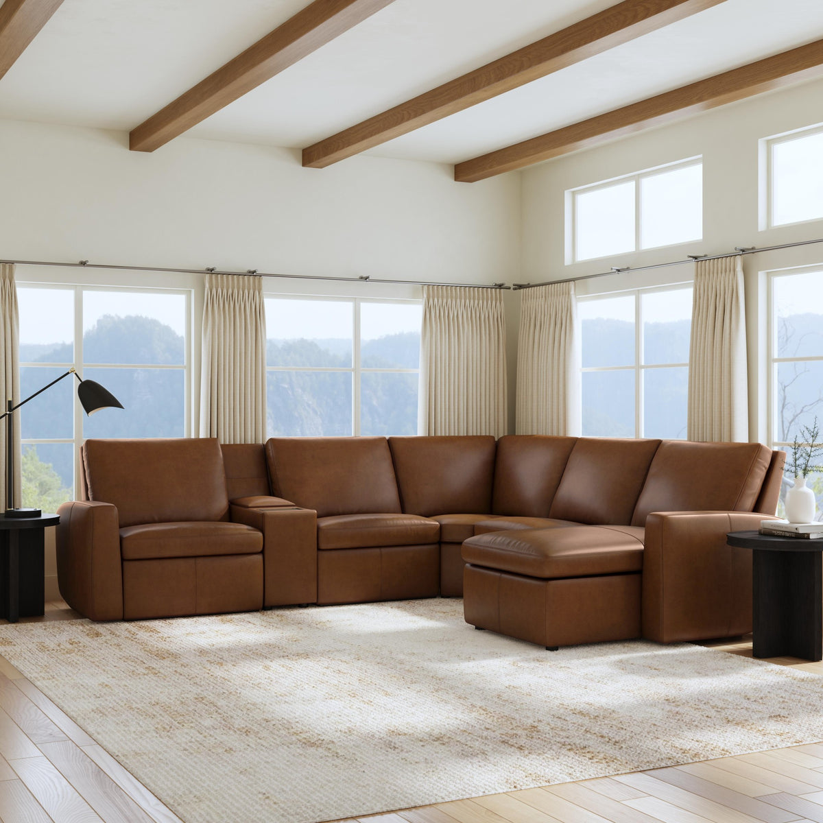Aria Fawn Leather Power Reclining Sectional