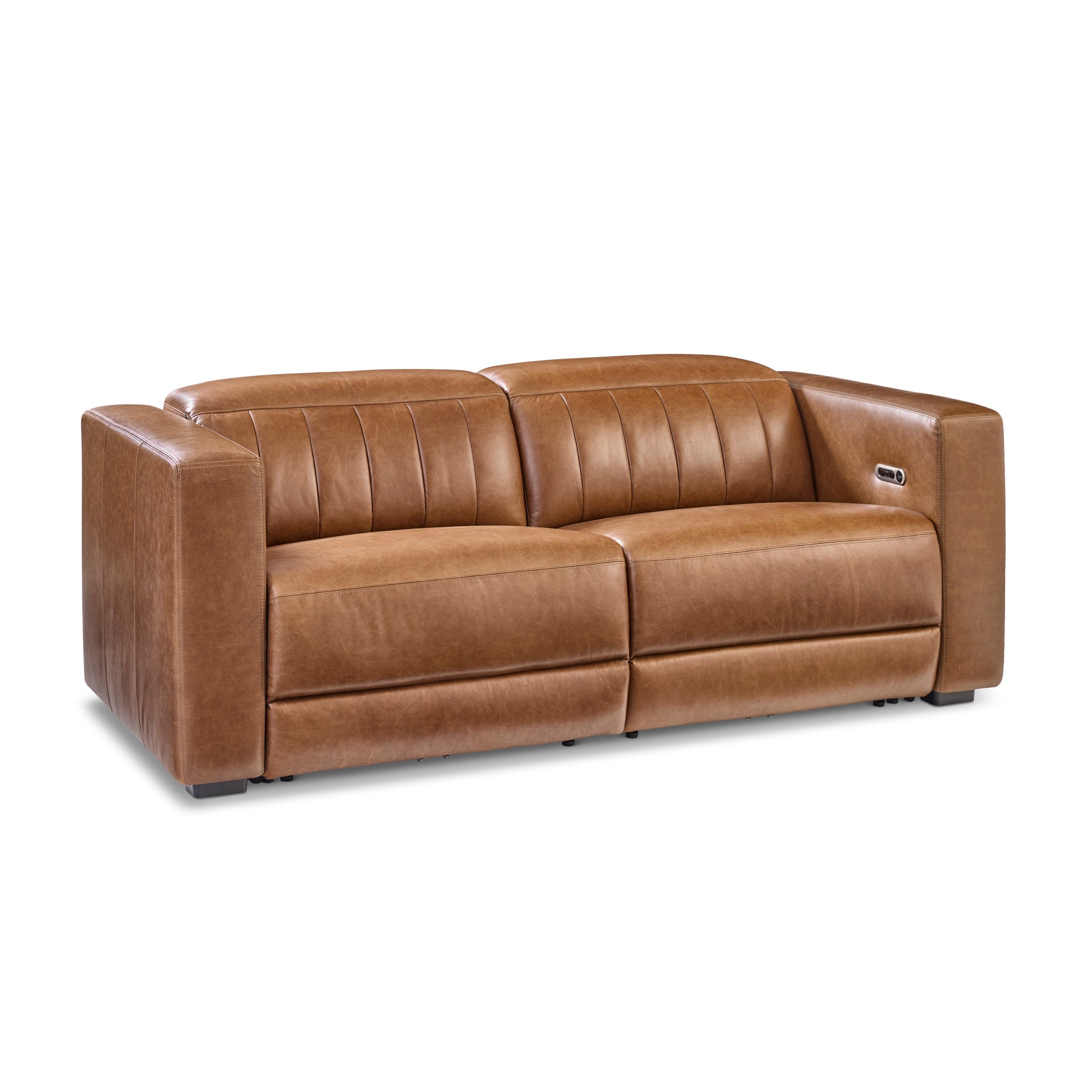 Austin Chestnut Leather Power Reclining Sofa with Power Headrests