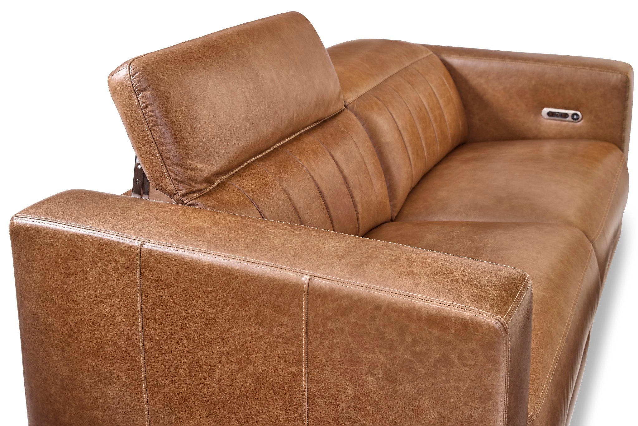 Austin Chestnut Leather Power Reclining Sofa with Power Headrests
