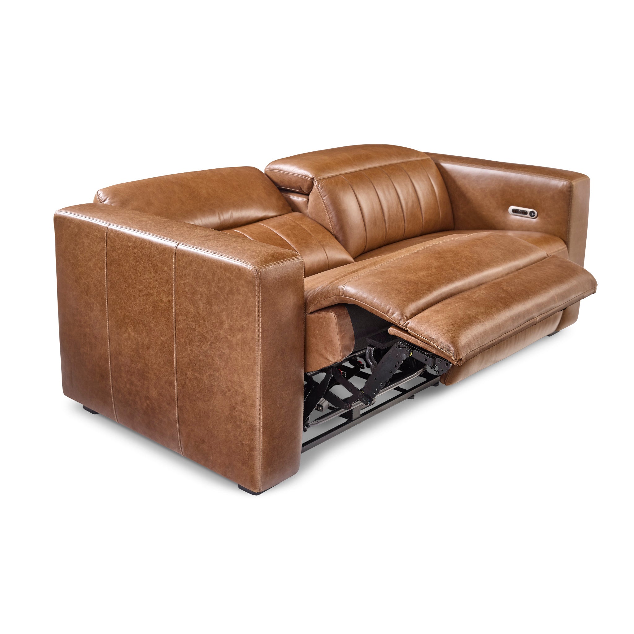 Austin Chestnut Leather Power Reclining Sofa with Power Headrests