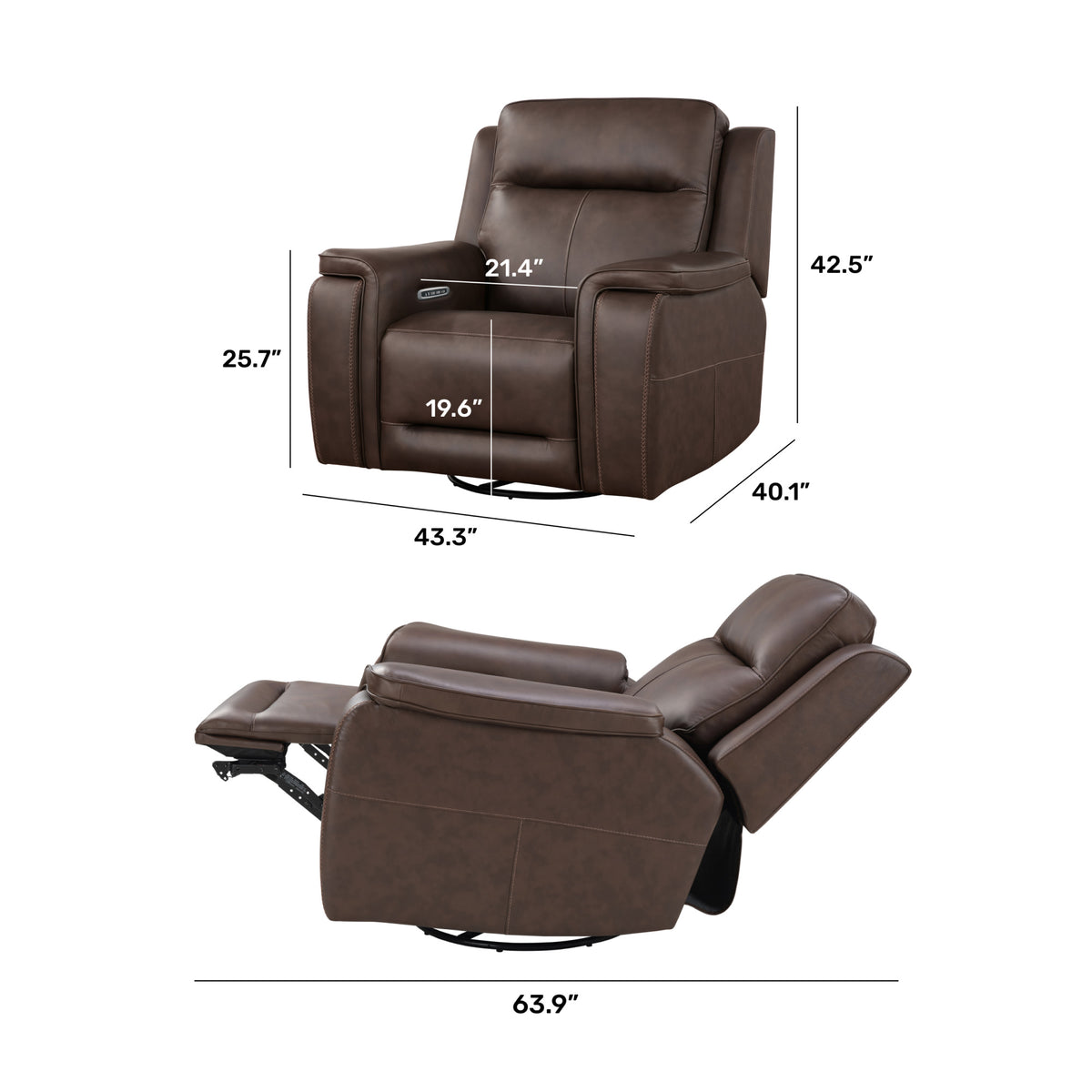 Griffin Leather Power Swivel Gliding Recliner with Power Headrest & Lumbar