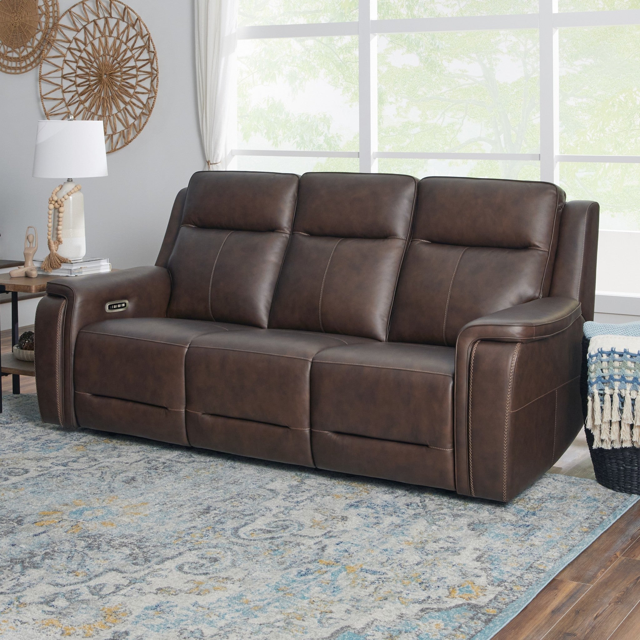 Griffin Leather Power Reclining Sofa with Headrest & Lumbar