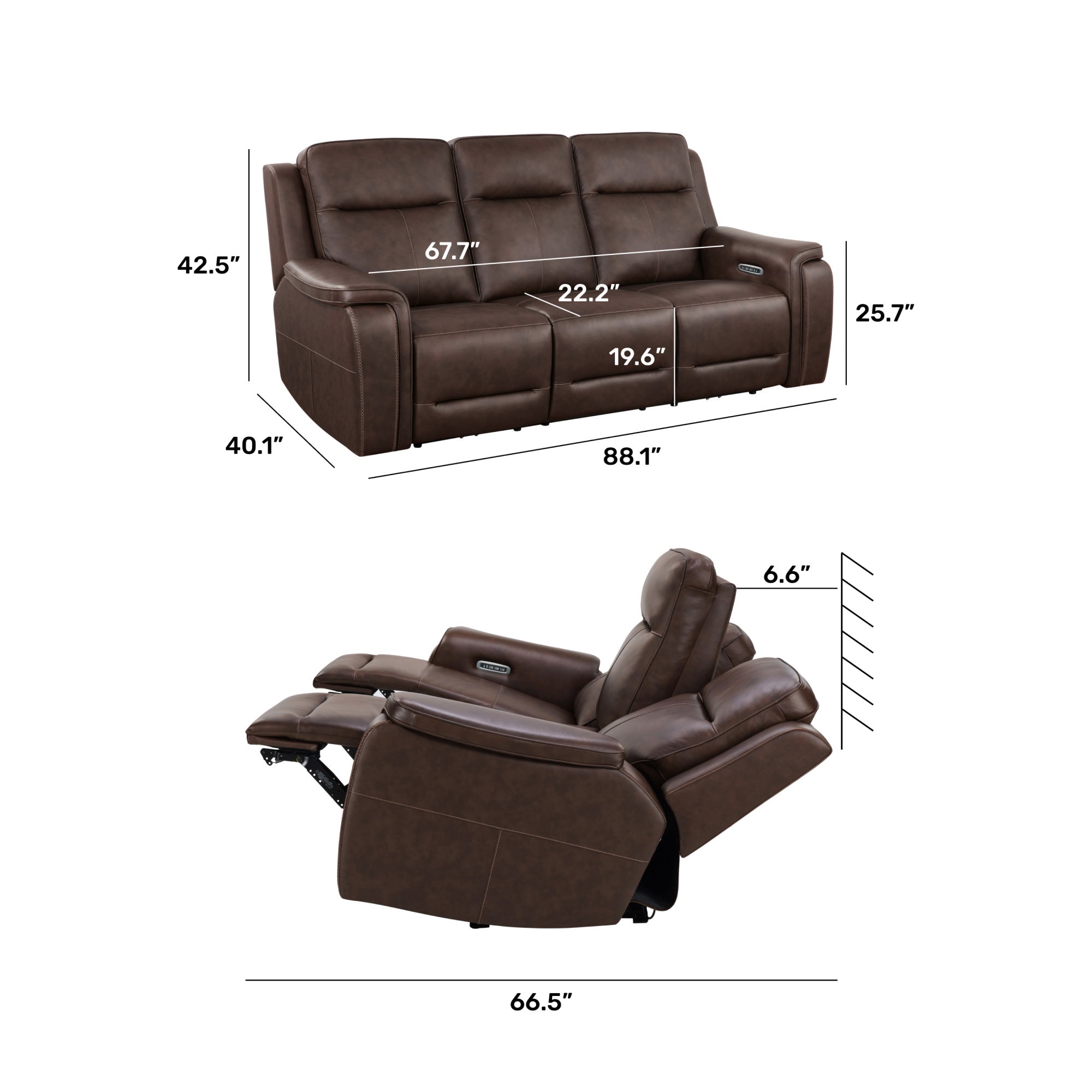 Griffin Leather Power Reclining Sofa with Headrest & Lumbar