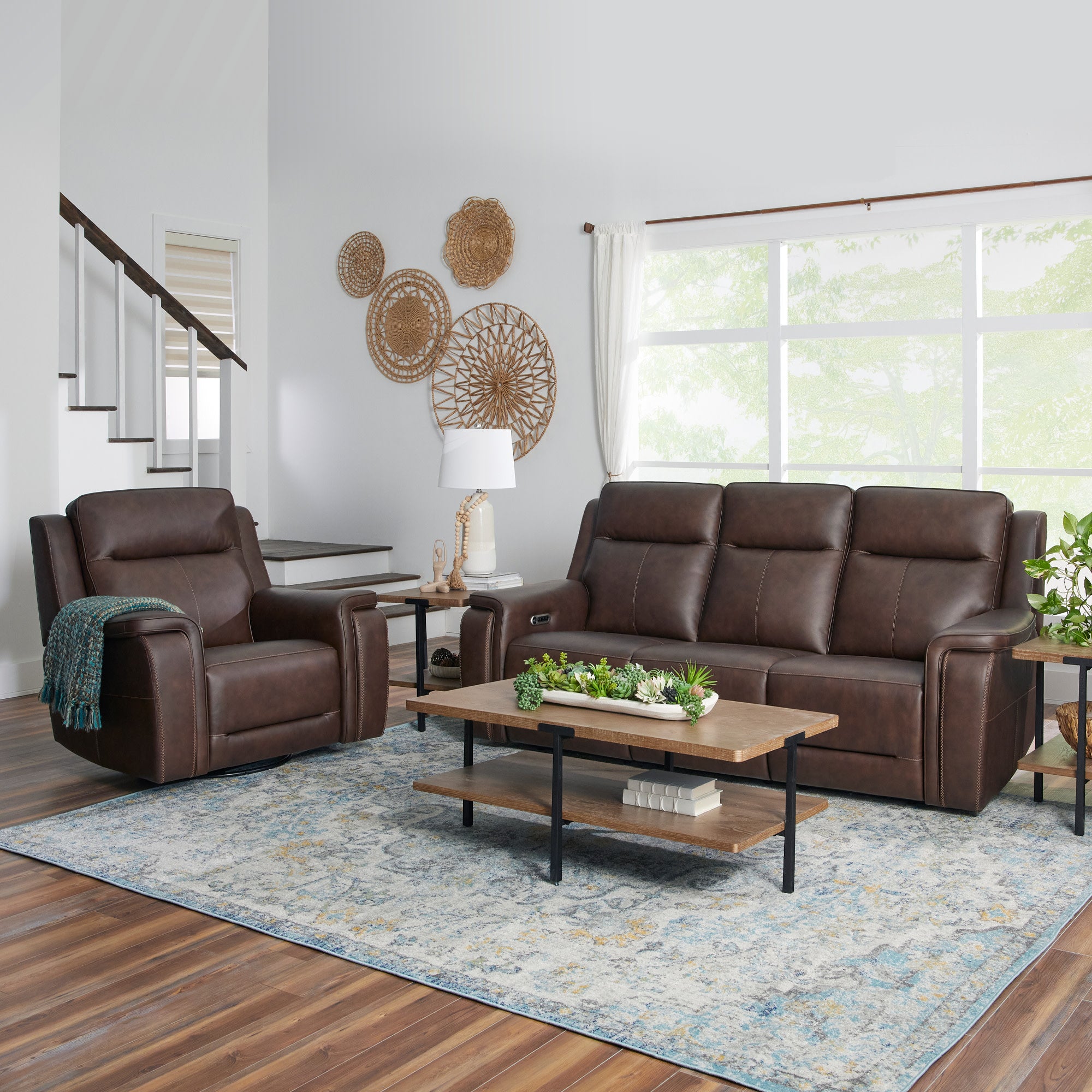 Griffin Leather Power Reclining Sofa with Headrest & Lumbar