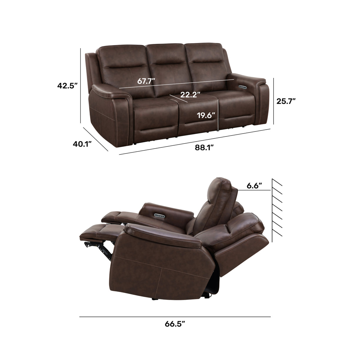 Griffin Leather Power Reclining Sofa with Headrest & Lumbar
