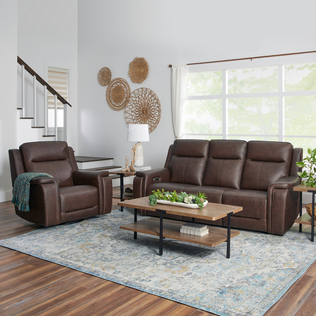 Griffin Leather Power Reclining Sofa with Headrest & Lumbar