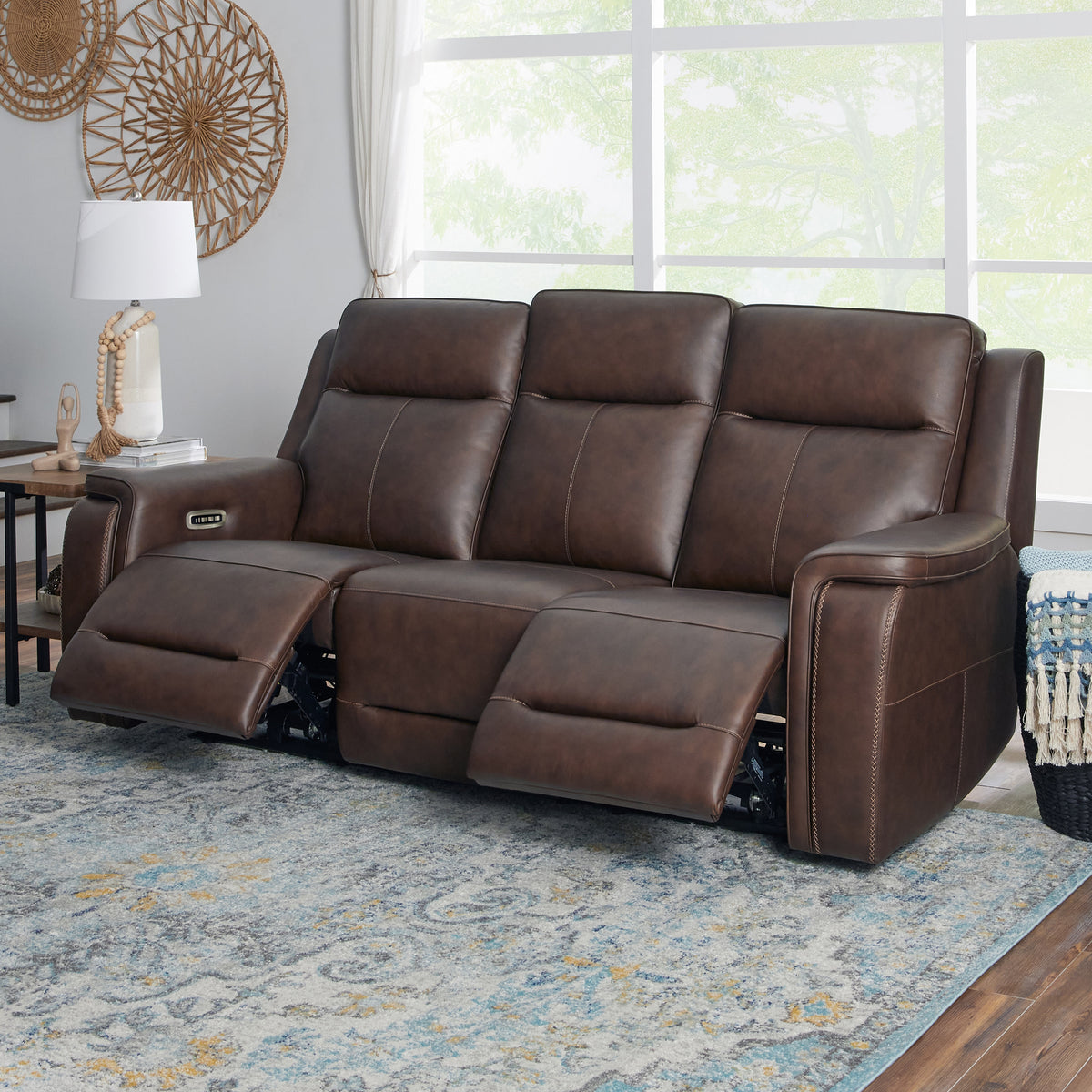 Griffin Leather Power Reclining Sofa with Headrest & Lumbar