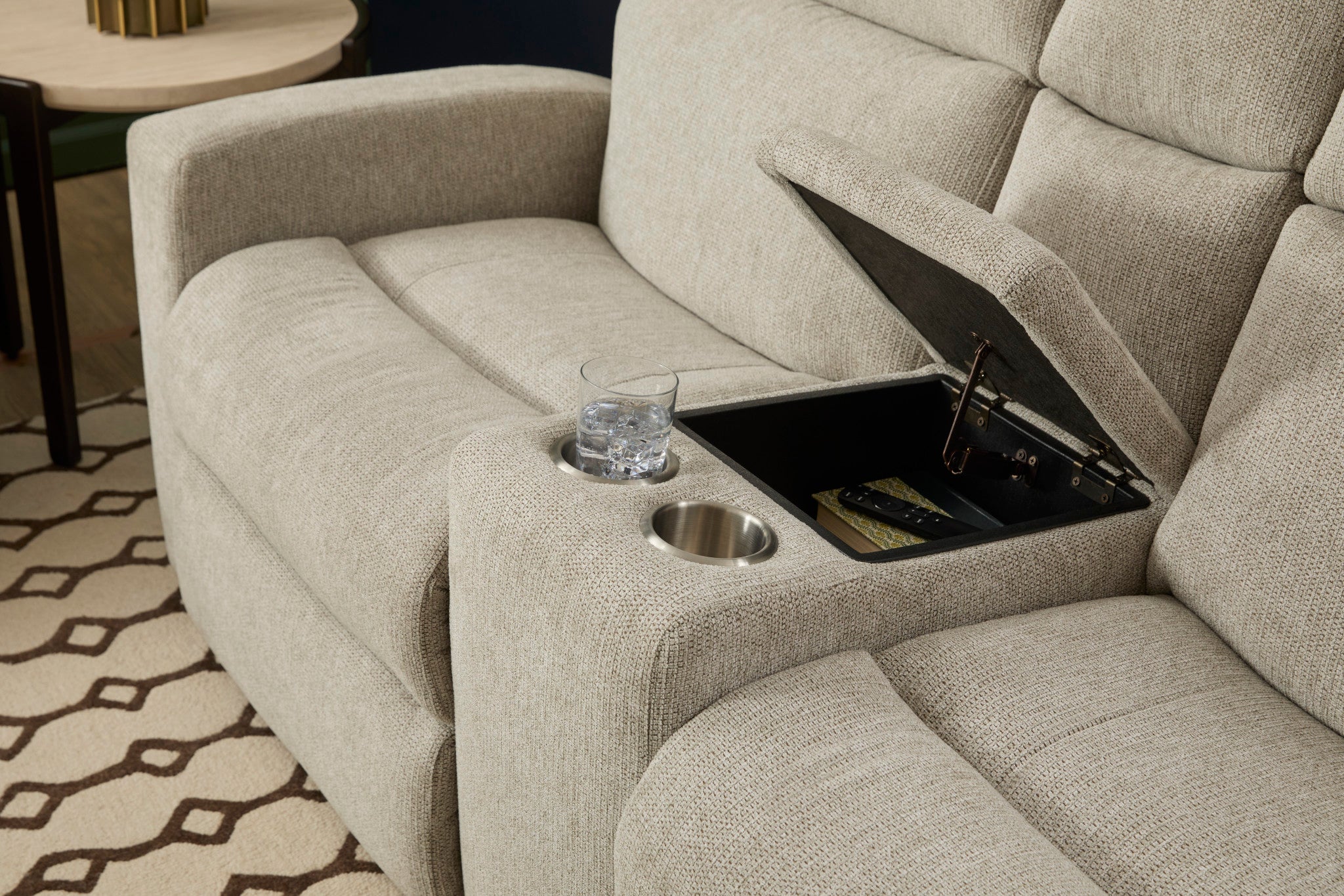 Score Fabric Power Reclining Loveseat with Console & Power Headrests & Lumbar