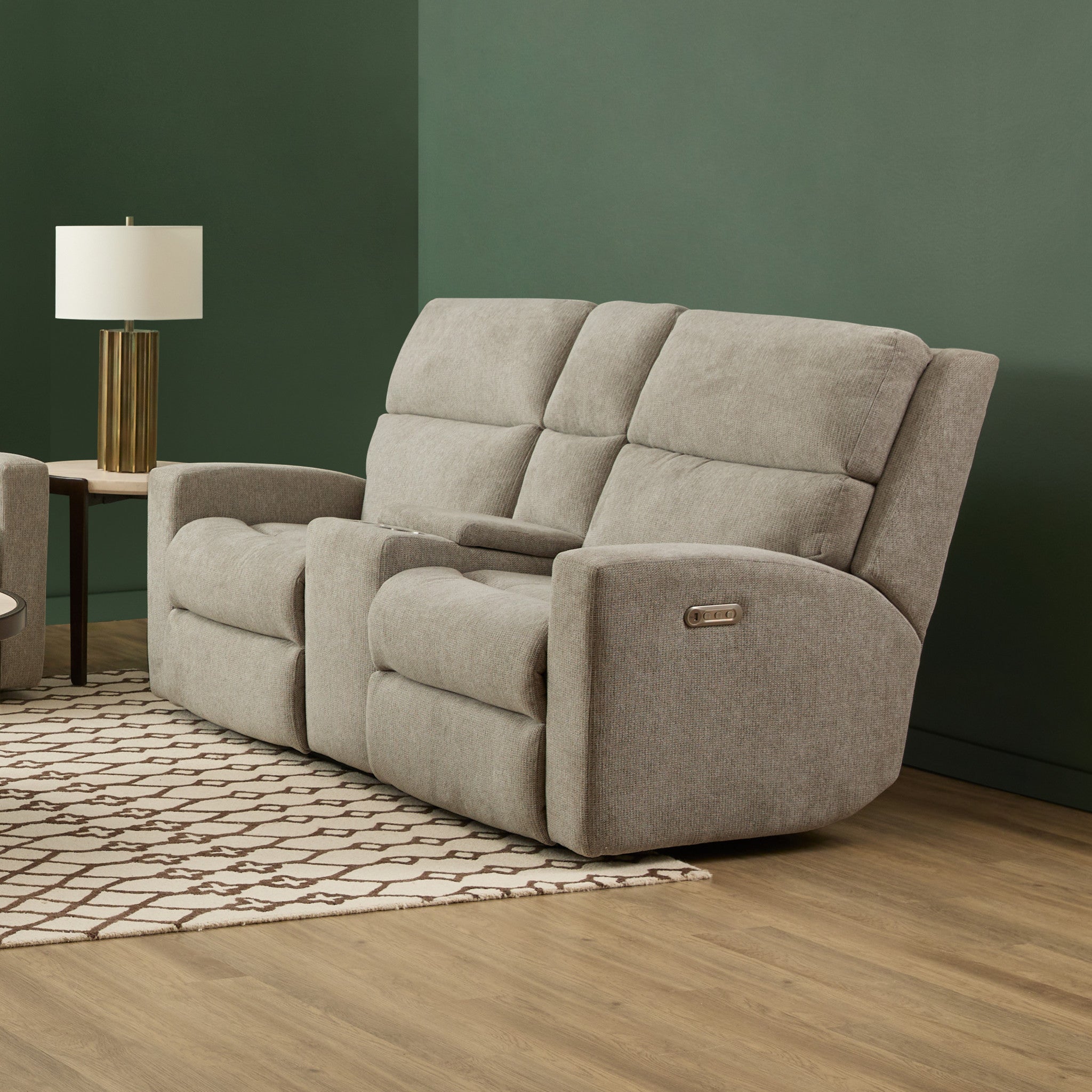 Score Fabric Power Reclining Loveseat with Console & Power Headrests & Lumbar