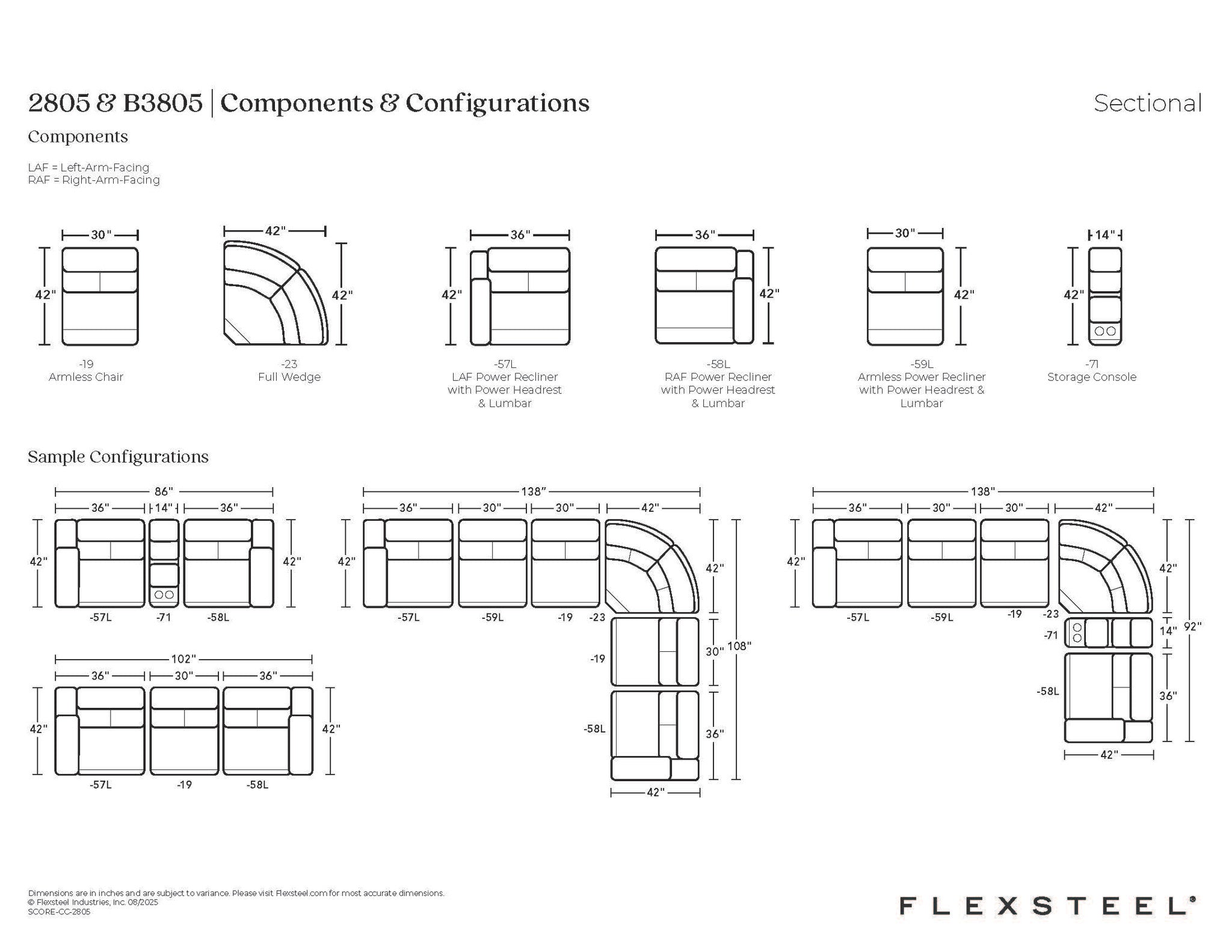 Score Fabric Power Reclining Sectional with Power Headrest & Lumbar
